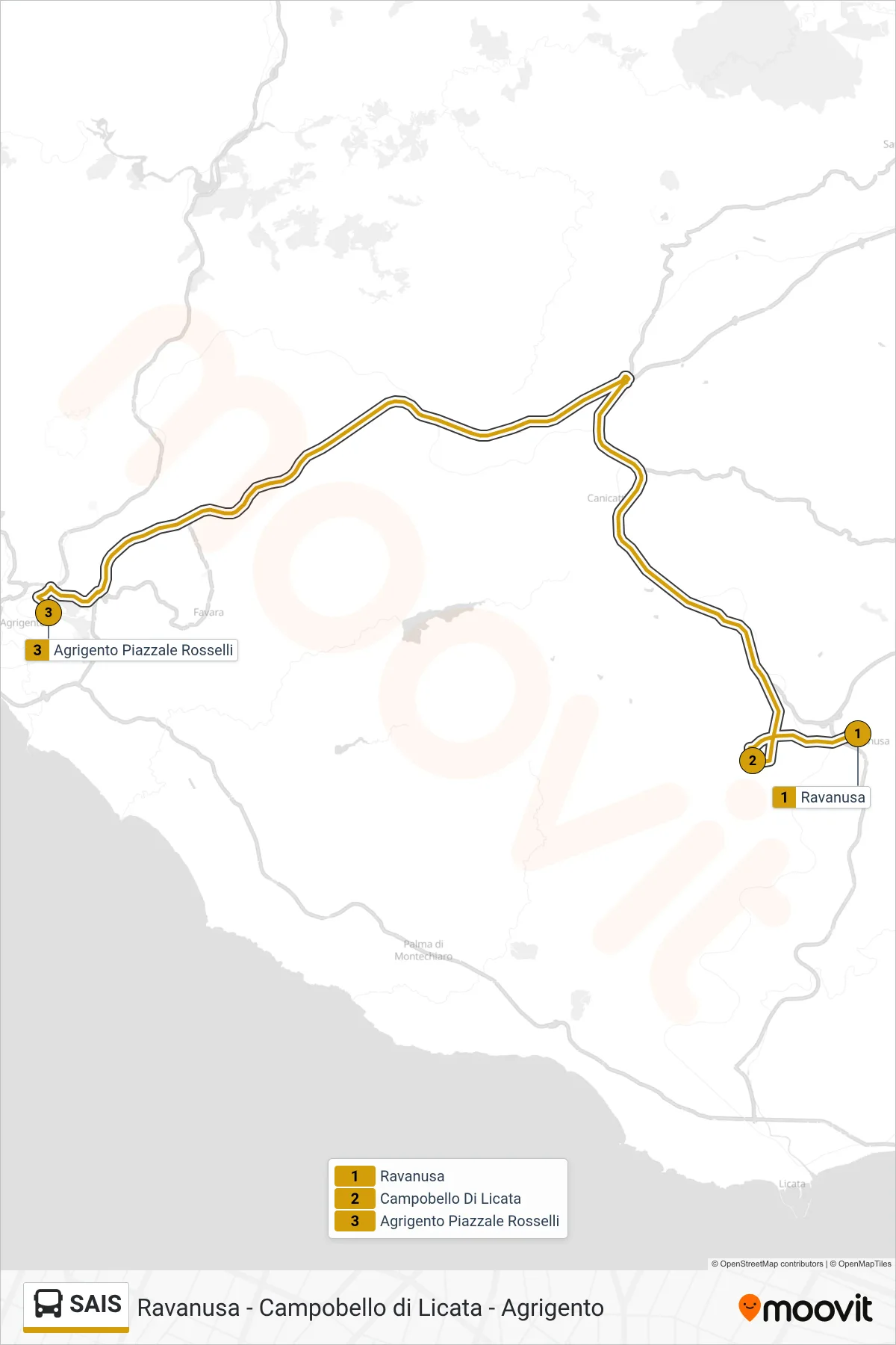 Linea SAIS  bus (Agrigento) - Percorsi e fermate sulla mappa