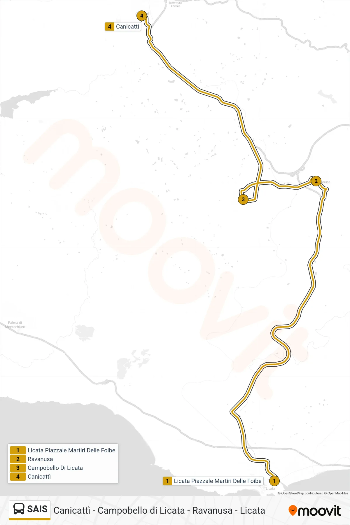 Linea SAIS bus (Canicattì) - Percorsi e fermate sulla mappa