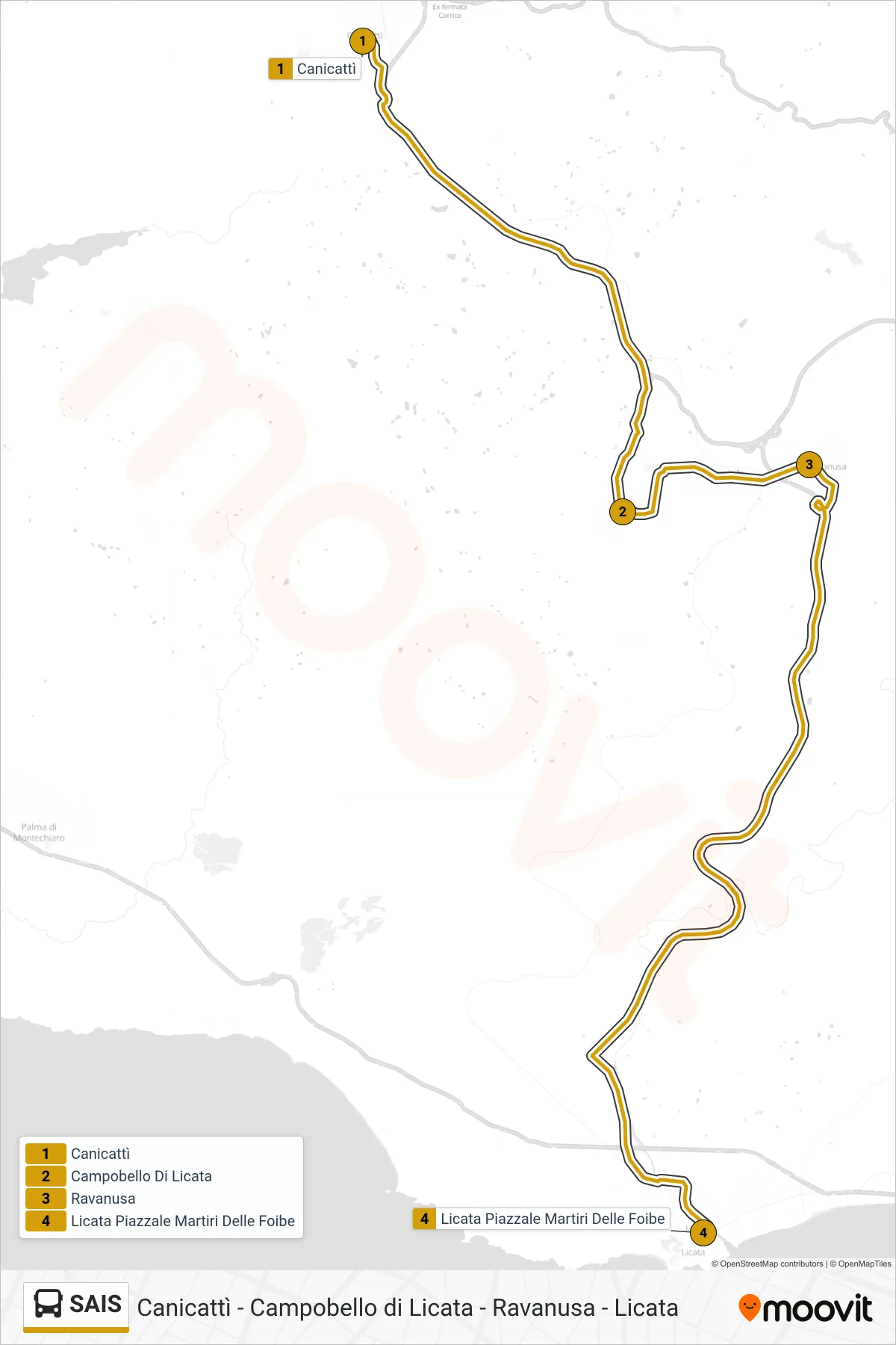Linea SAIS bus (Licata) - Percorsi e fermate sulla mappa