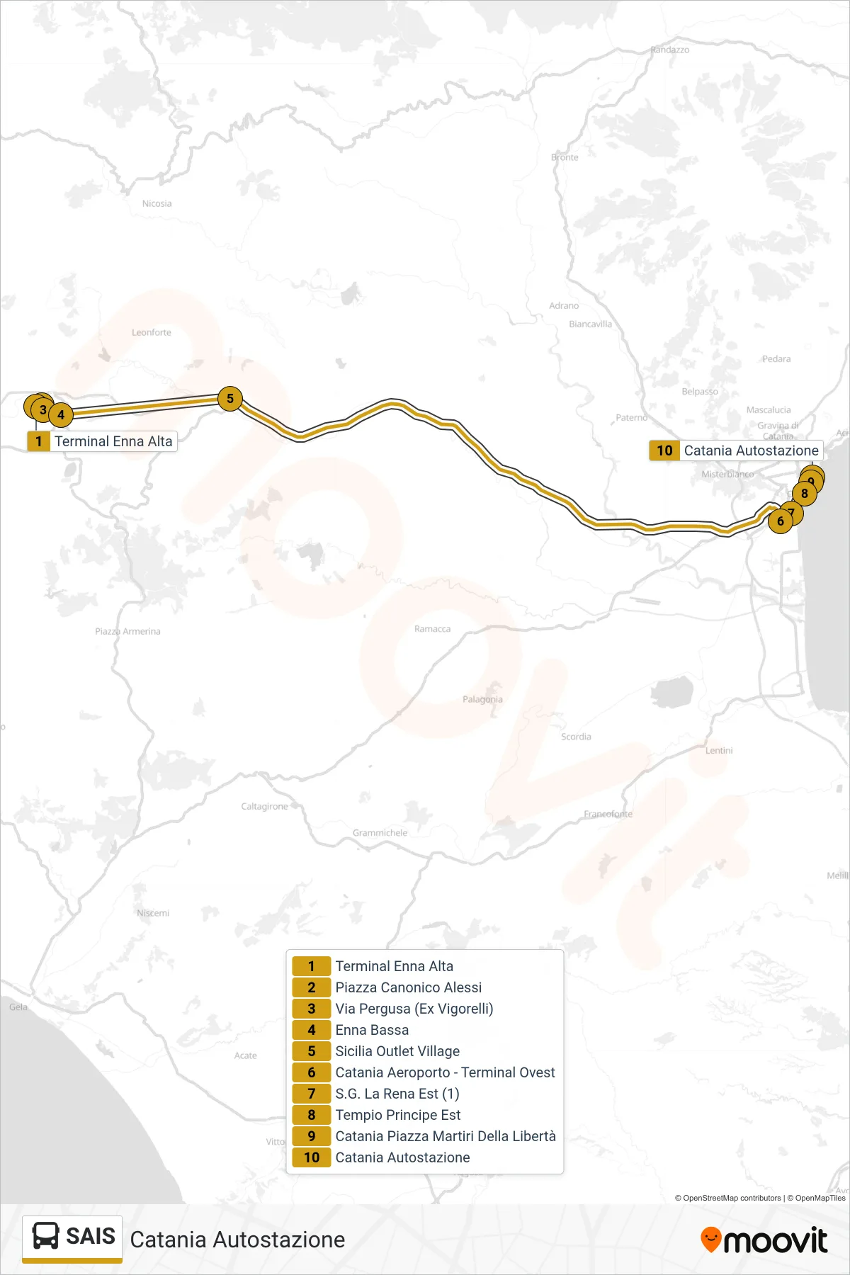 Linea SAIS bus (Catania Autostazione) - Percorsi e fermate sulla mappa