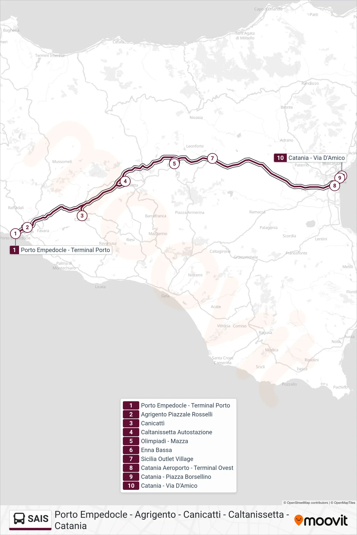 Linea SAIS  bus (Catania - Via d'Amico) - Percorsi e fermate sulla mappa