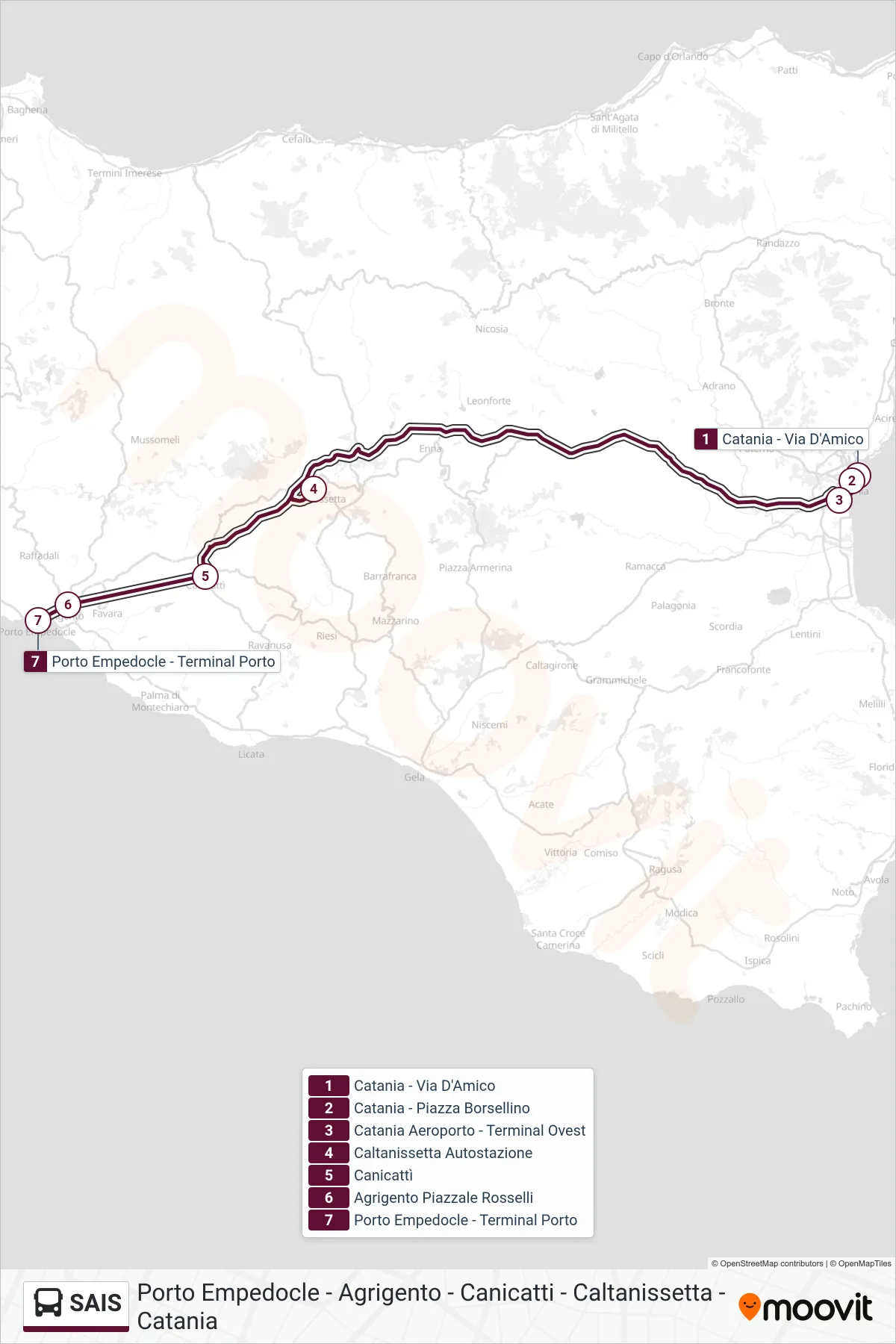 Linea SAIS bus (Porto Empedocle) - Percorsi e fermate sulla mappa