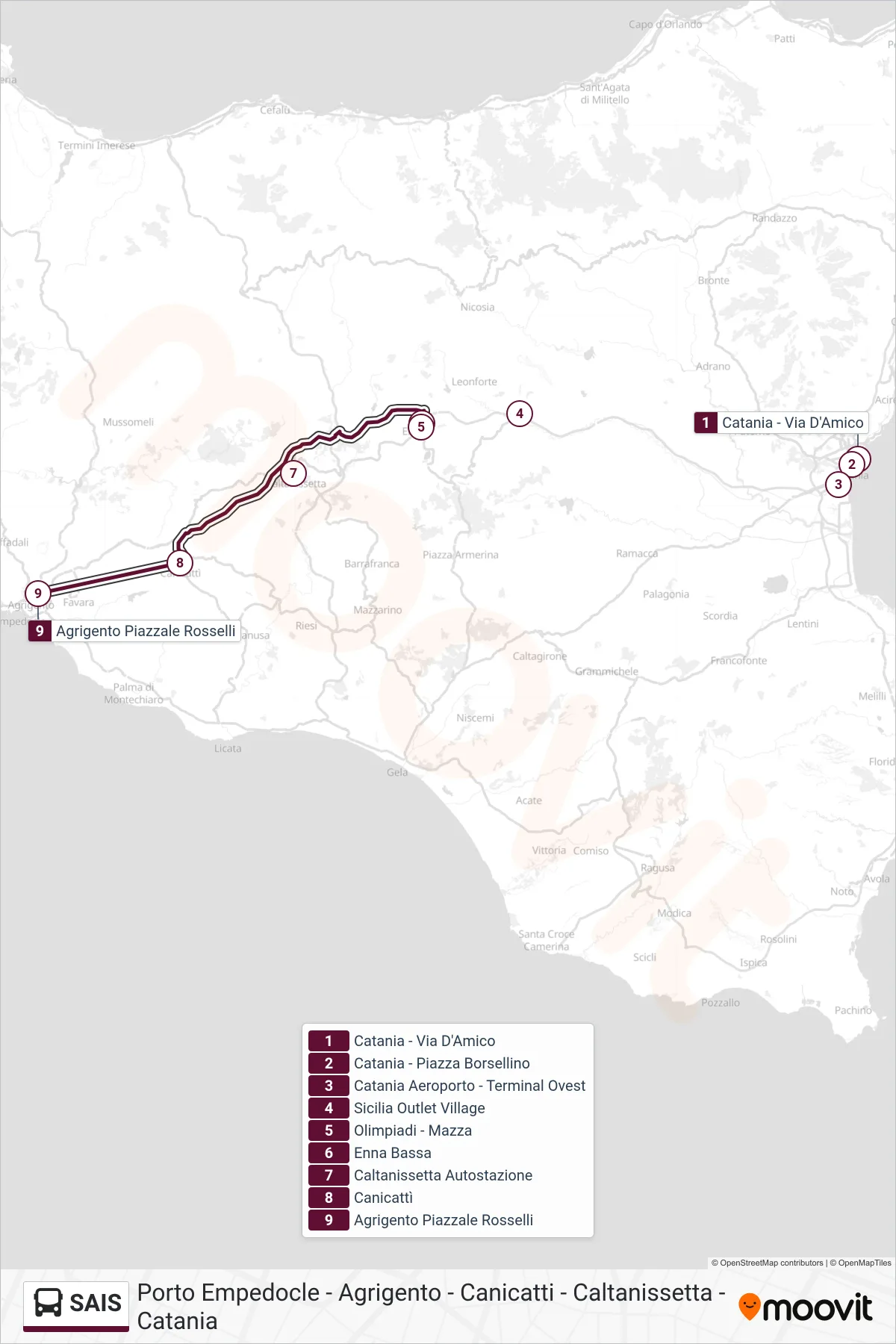 Linea SAIS bus (Agrigento) - Percorsi e fermate sulla mappa