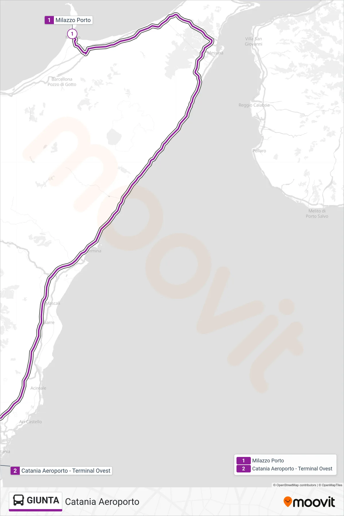 Linea GIUNTA bus (Catania Aeroporto) - Percorsi e fermate sulla mappa