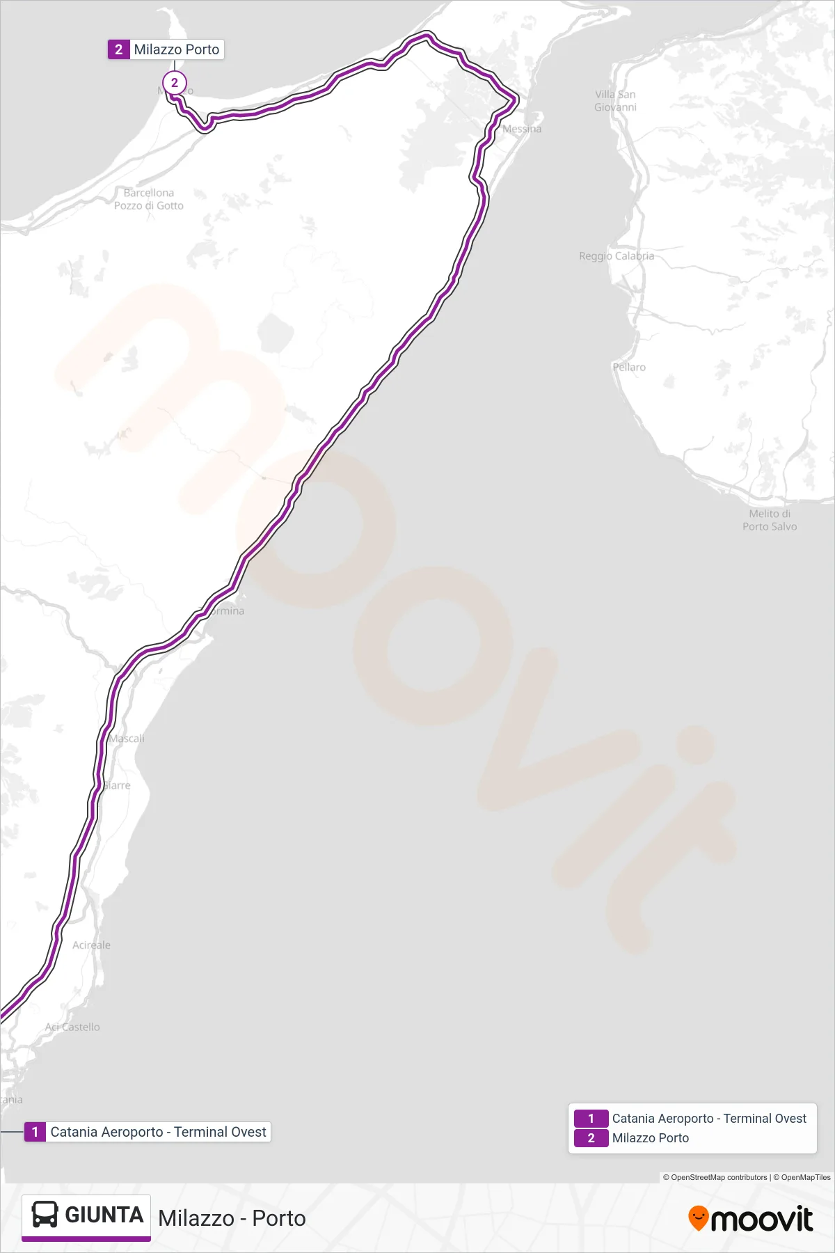 Linea GIUNTA  bus (Milazzo - Porto) - Percorsi e fermate sulla mappa