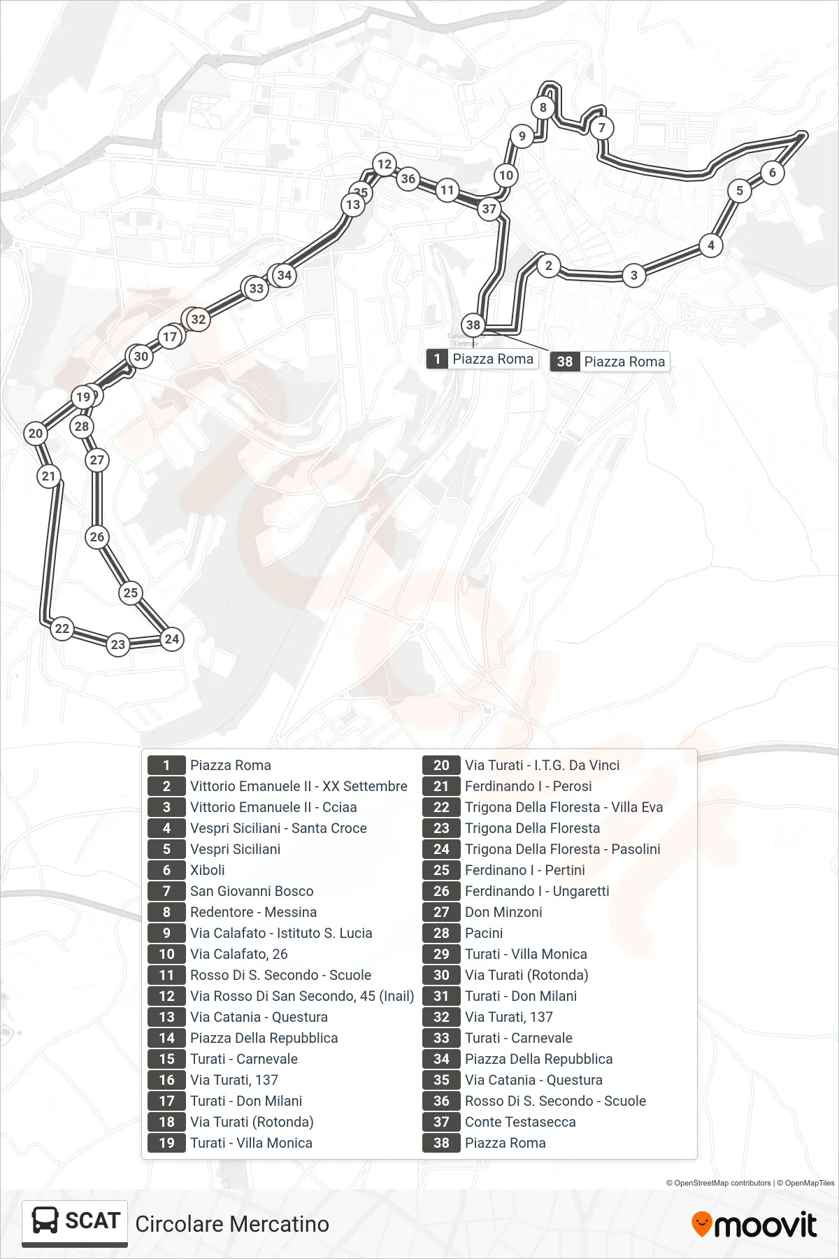 Linea SCAT bus (Circolare Mercatino) - Percorsi e fermate sulla mappa
