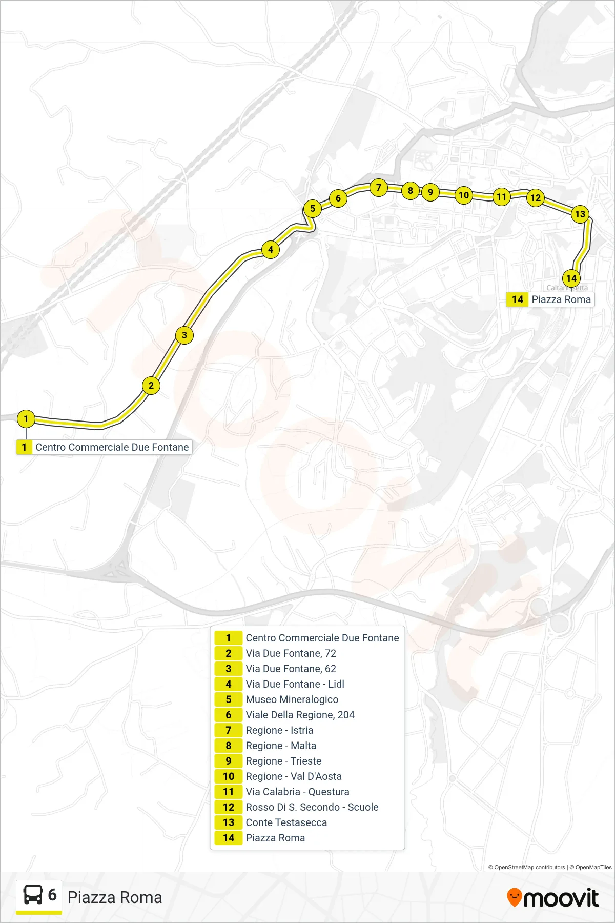 Linea 6 bus (Piazza Roma) - Percorsi e fermate sulla mappa