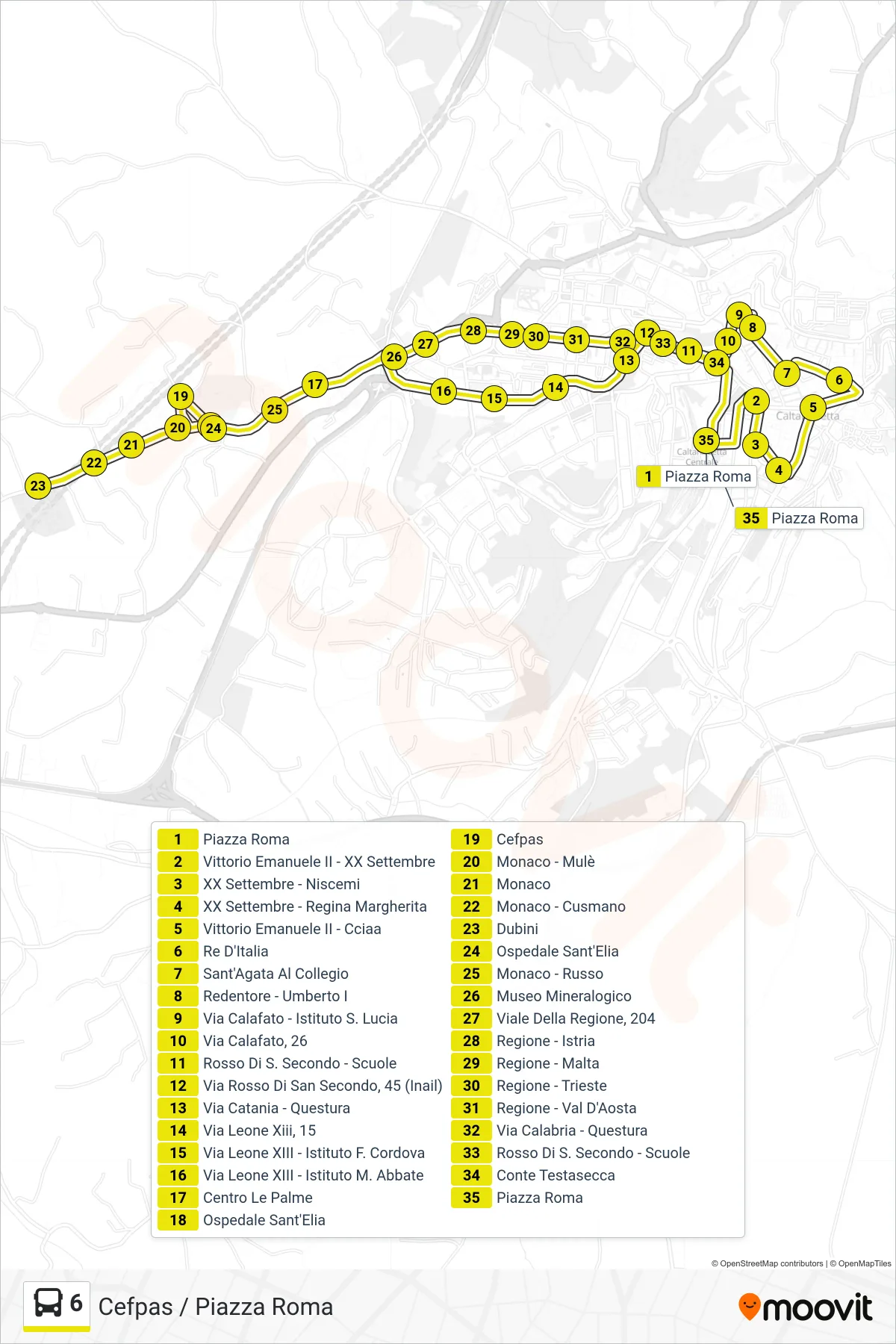 Linea 6 bus (Cefpas / Piazza Roma) - Percorsi e fermate sulla mappa