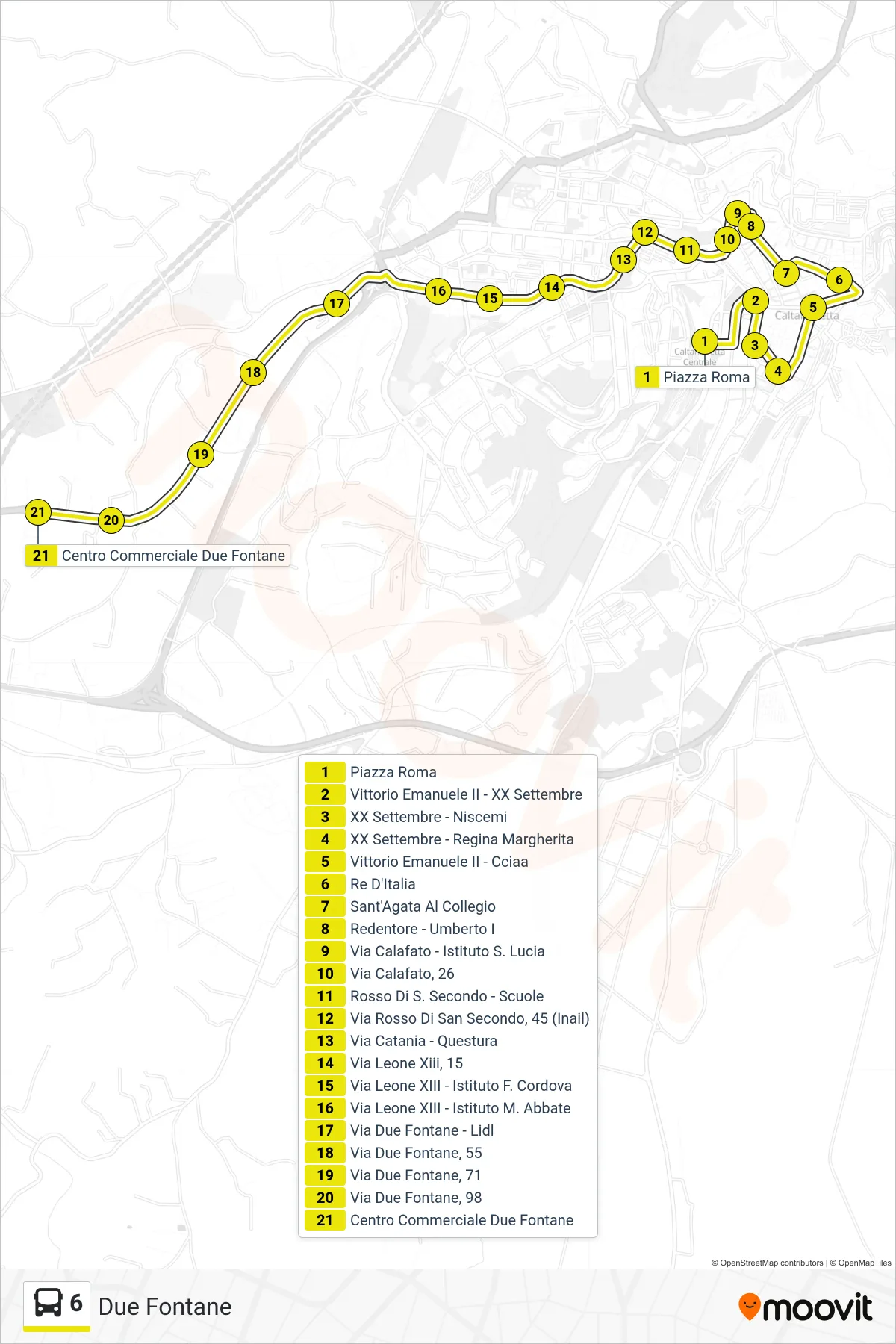 Linea 6 bus (Due Fontane) - Percorsi e fermate sulla mappa