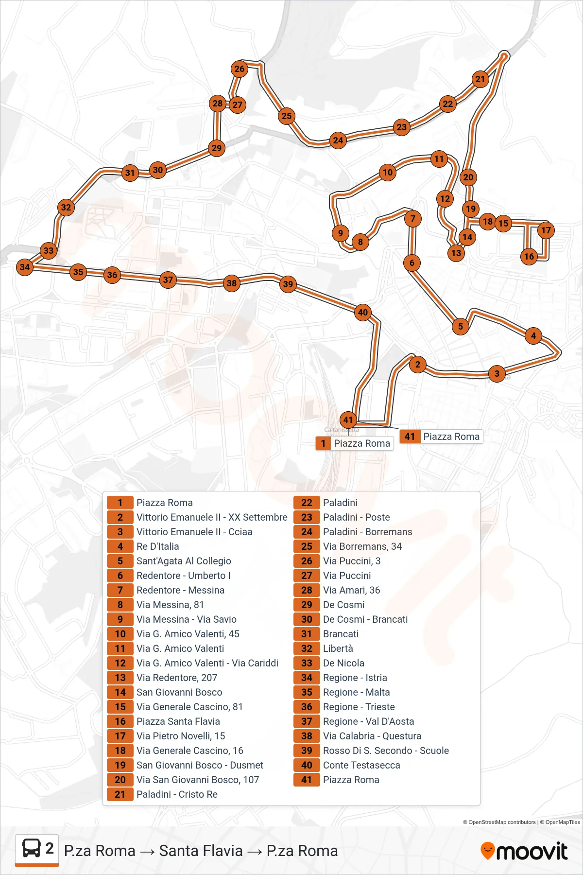 Linea 2 bus (P.za Roma → Santa Flavia → P.za Roma) - Percorsi e fermate sulla mappa