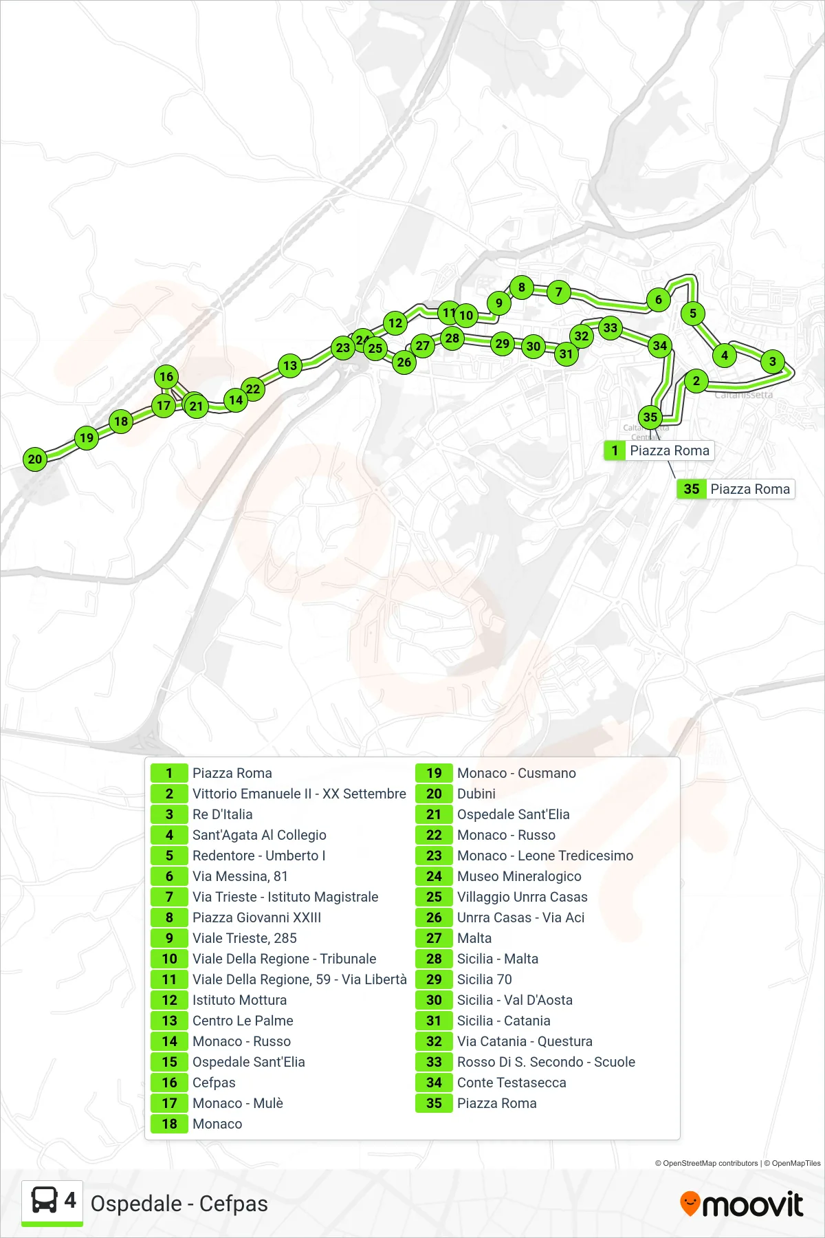 Linea 4 bus (P.za Roma → Cefpas → P.za Roma) - Percorsi e fermate sulla mappa