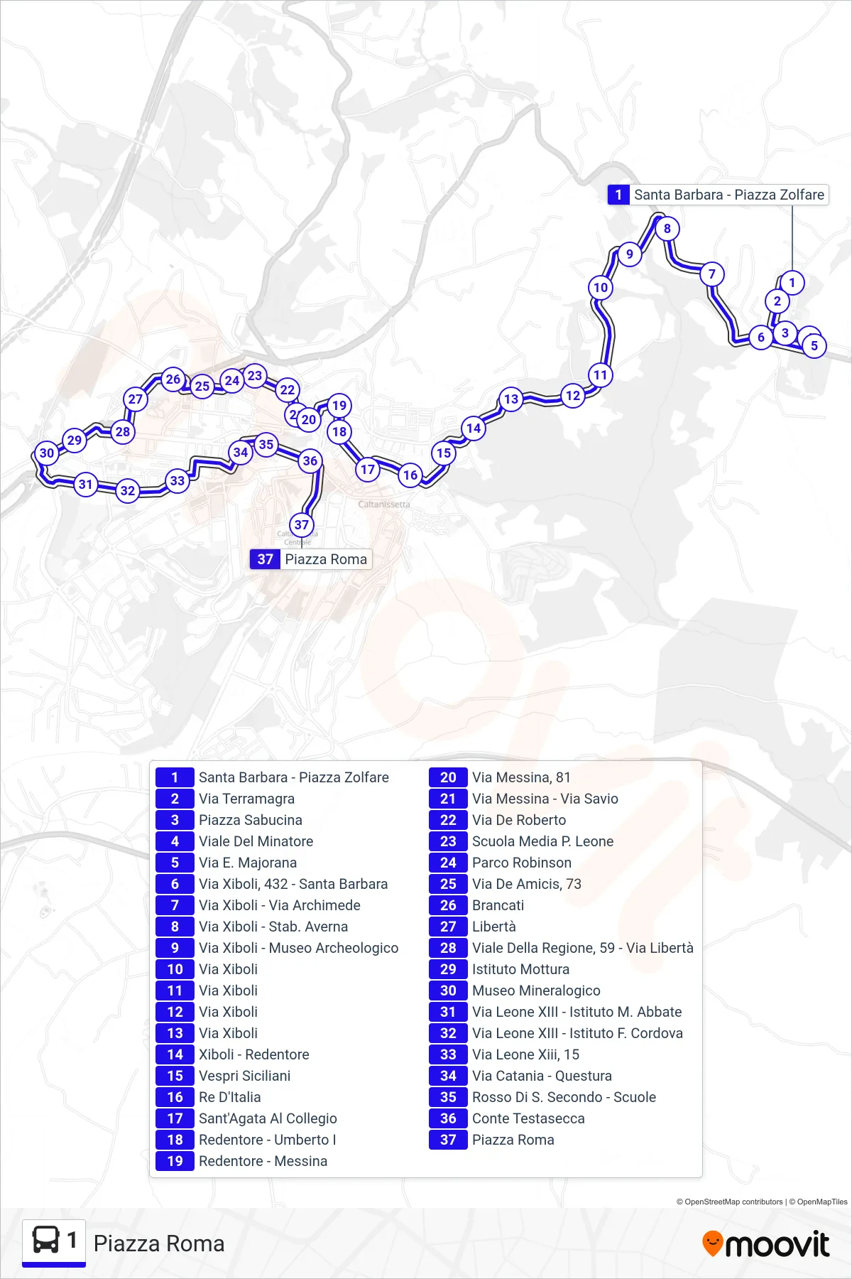Linea 1 bus (Piazza Roma) - Percorsi e fermate sulla mappa