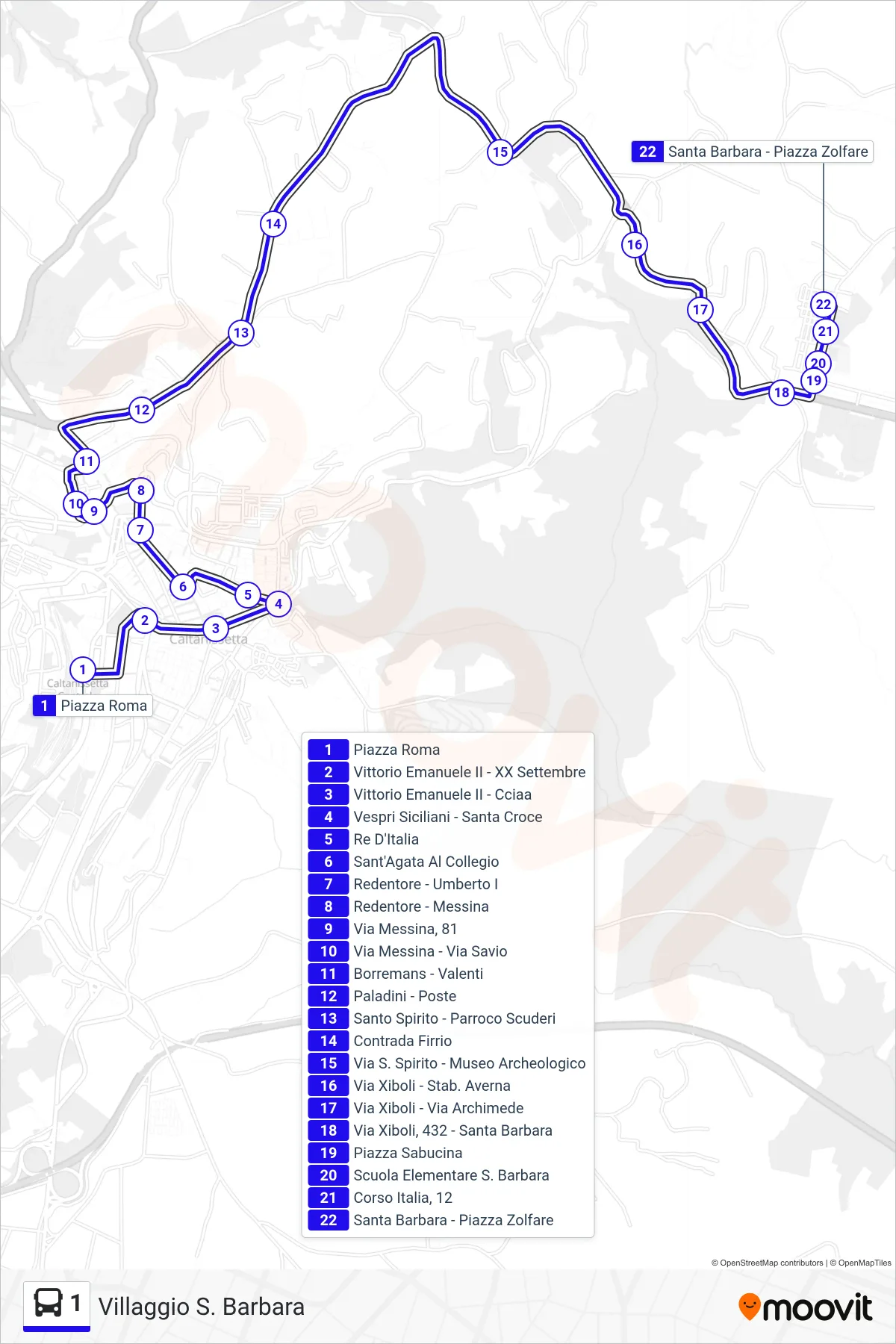 Linea 1 bus (Villaggio S. Barbara) - Percorsi e fermate sulla mappa