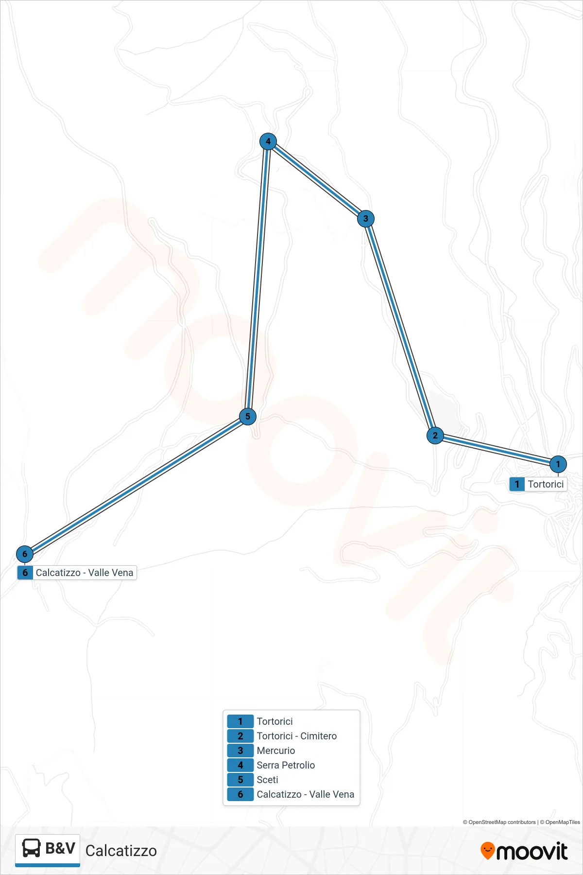 Linea B&V  bus (Calcatizzo) - Percorsi e fermate sulla mappa
