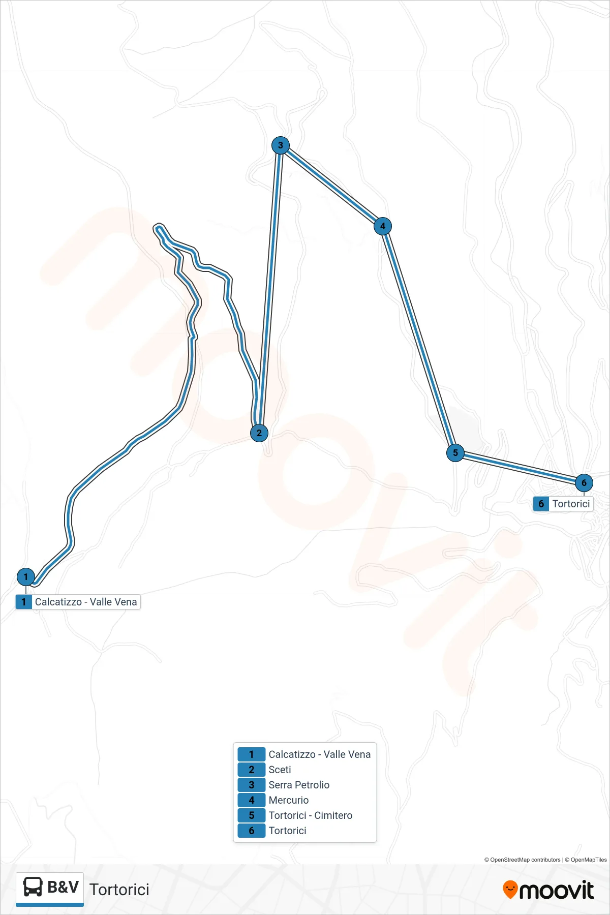 Linea B&V bus (Tortorici) - Percorsi e fermate sulla mappa