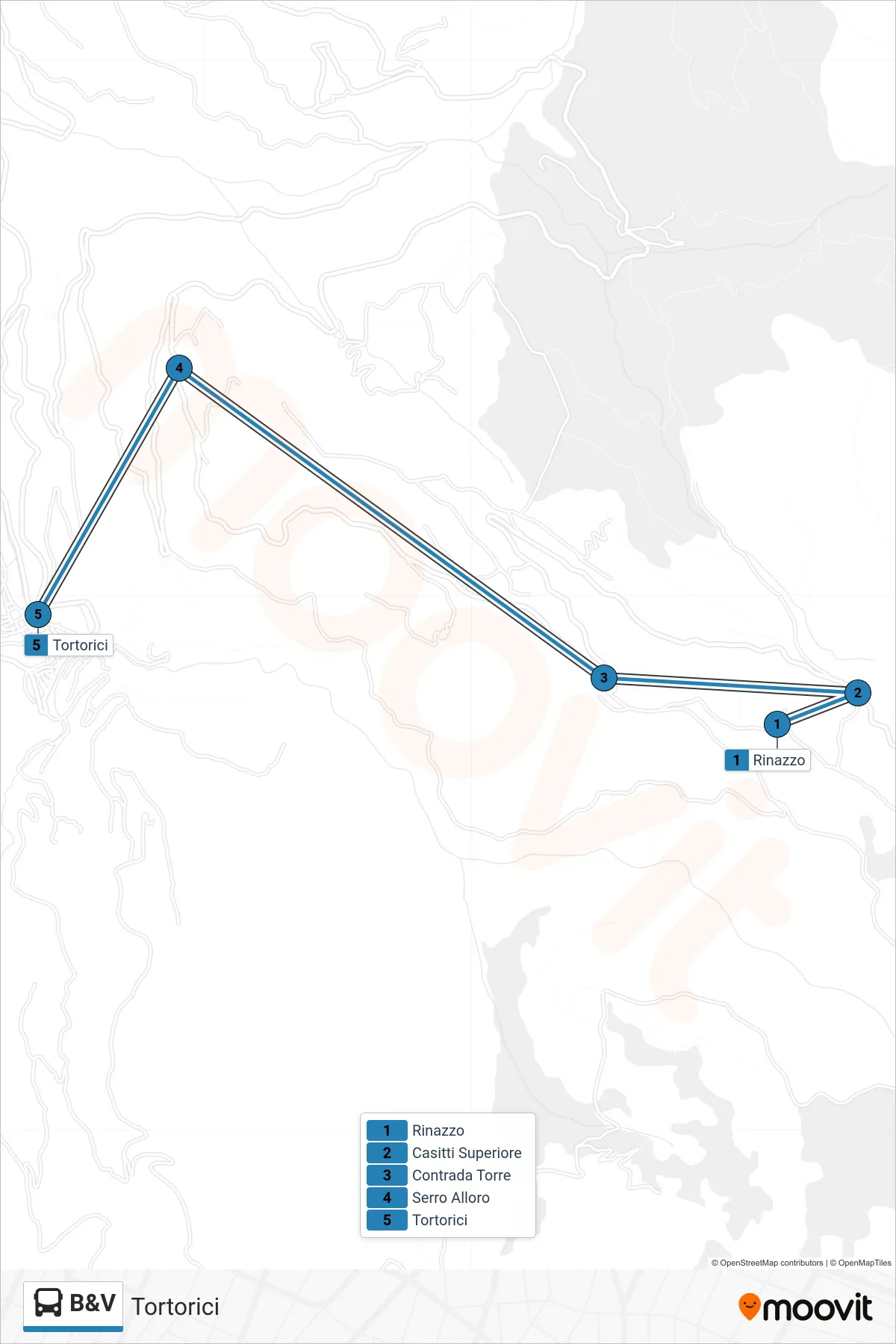 Linea B&V bus (Tortorici) - Percorsi e fermate sulla mappa