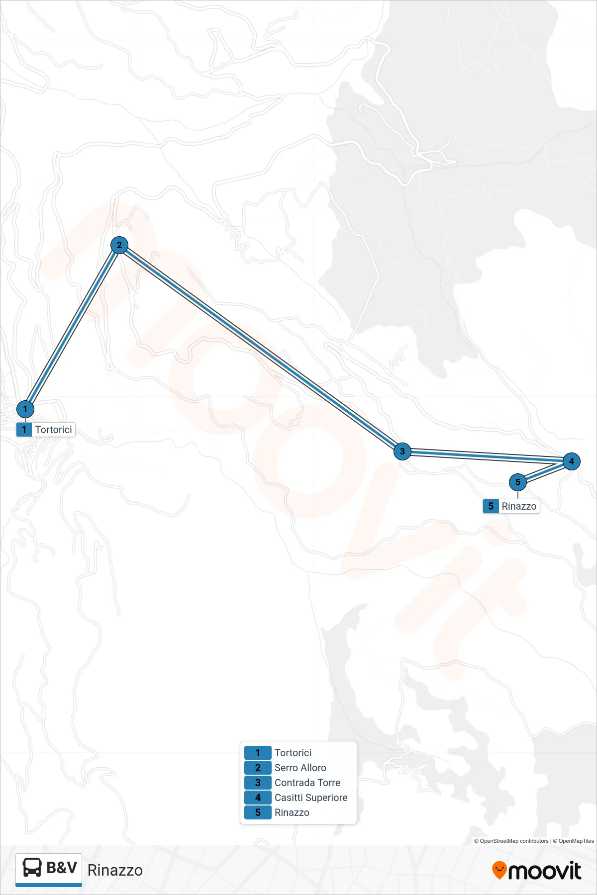 Linea B&V  bus (Rinazzo) - Percorsi e fermate sulla mappa
