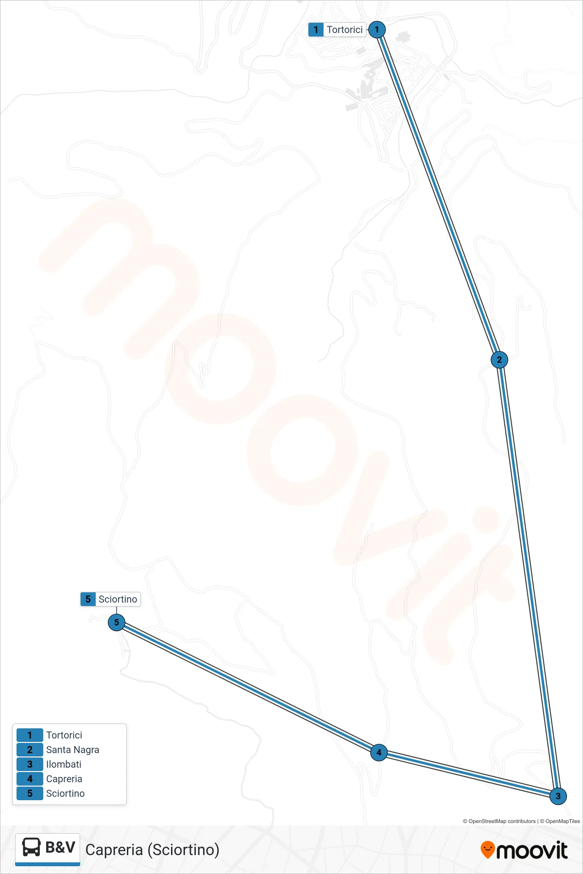 Linea B&V  bus (Capreria (Sciortino)) - Percorsi e fermate sulla mappa