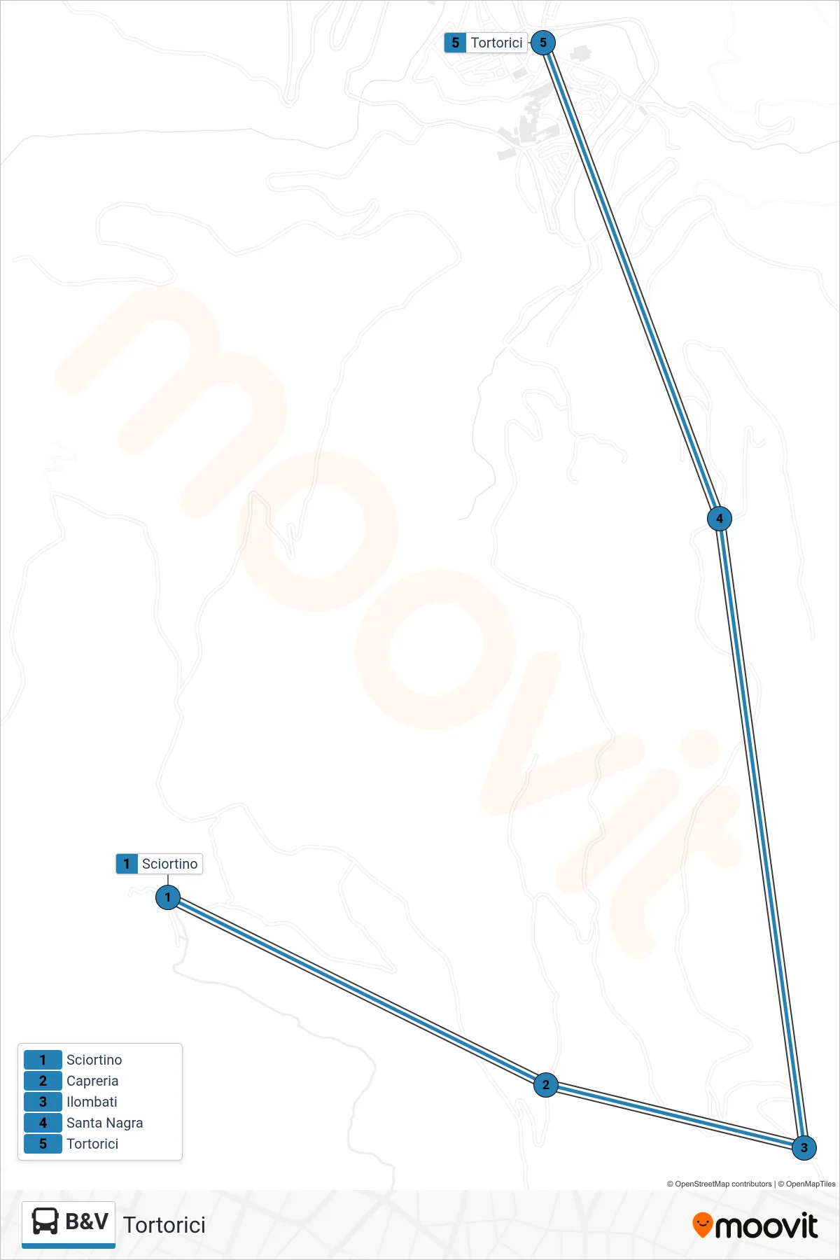 Linea B&V bus (Tortorici) - Percorsi e fermate sulla mappa