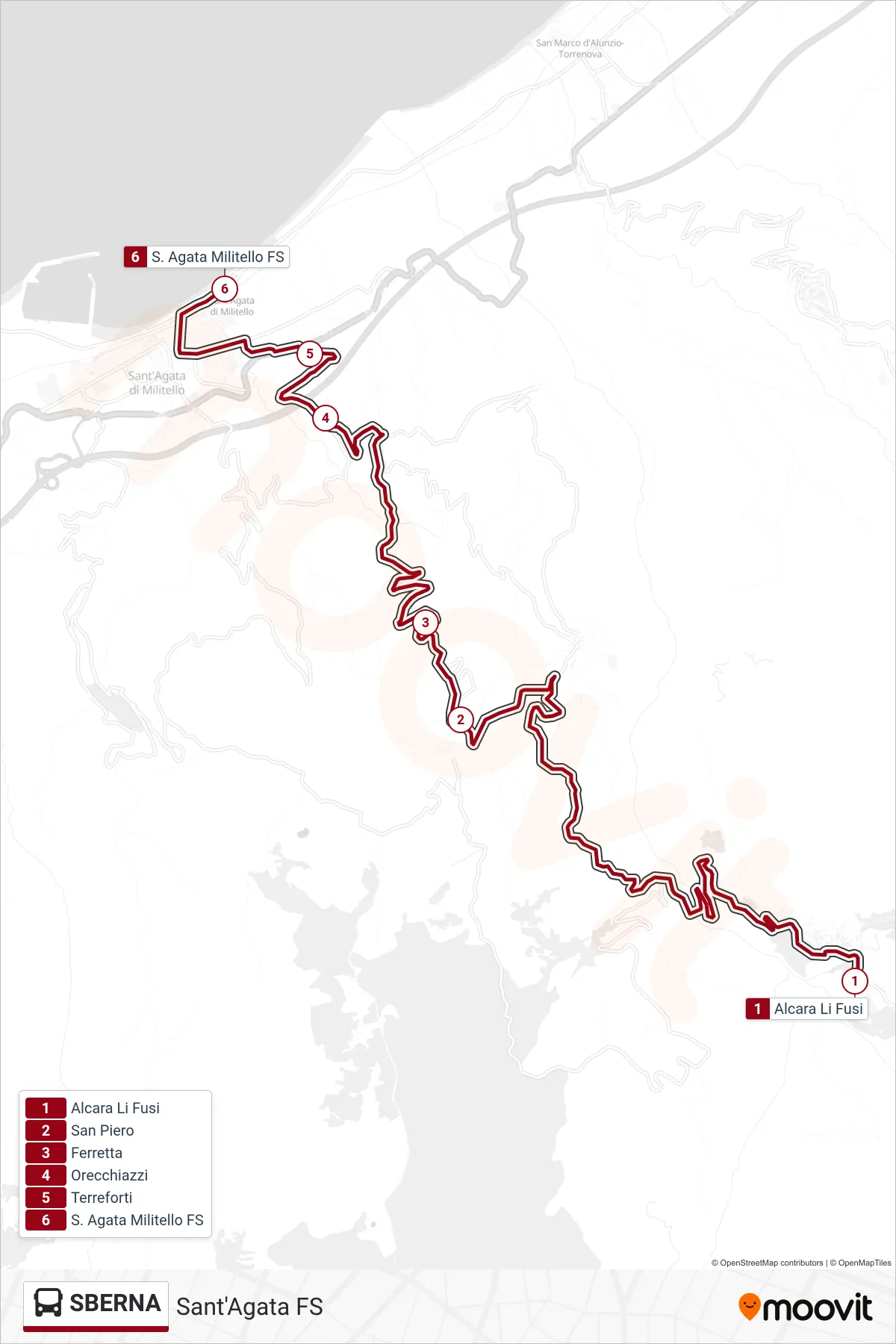 Linea SBERNA bus (Sant'Agata FS) - Percorsi e fermate sulla mappa