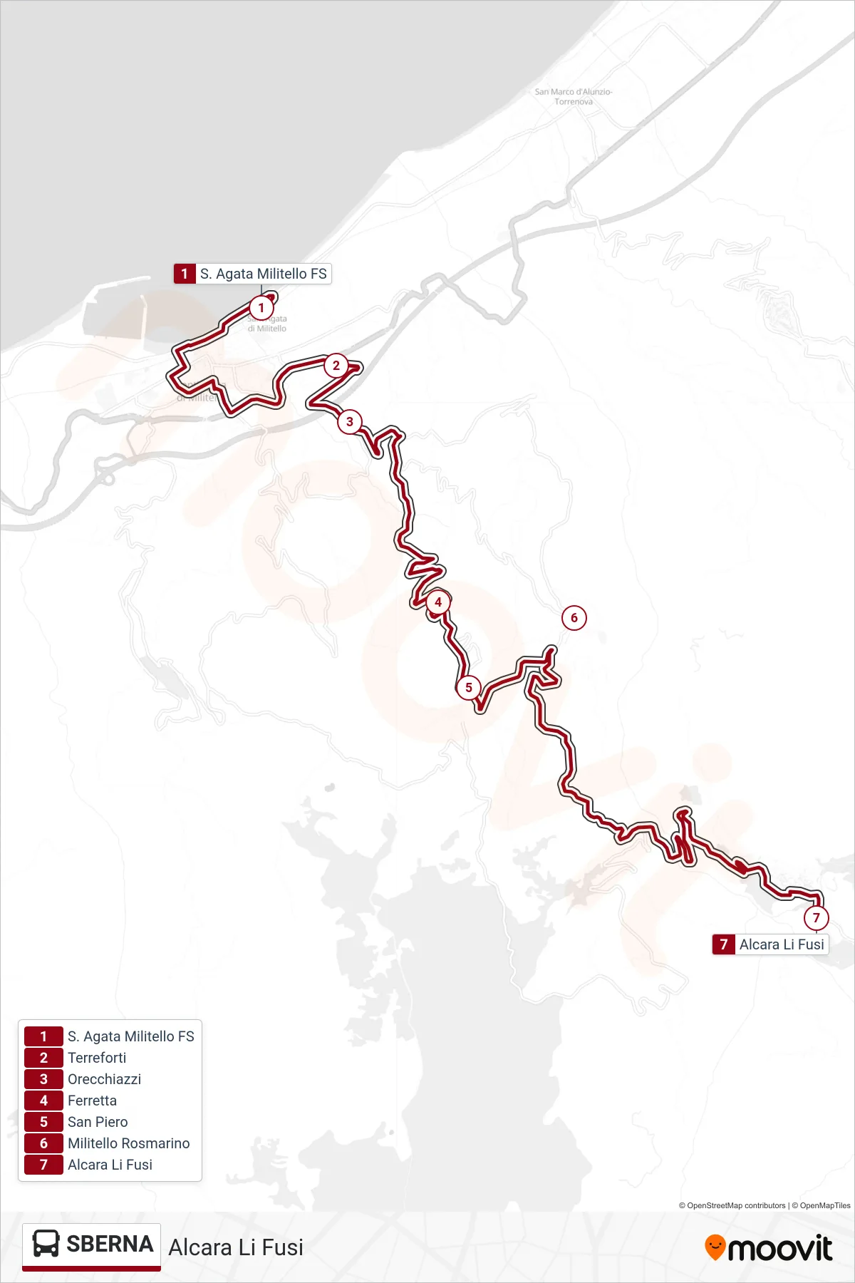 Linea SBERNA  bus (Alcara Li Fusi) - Percorsi e fermate sulla mappa