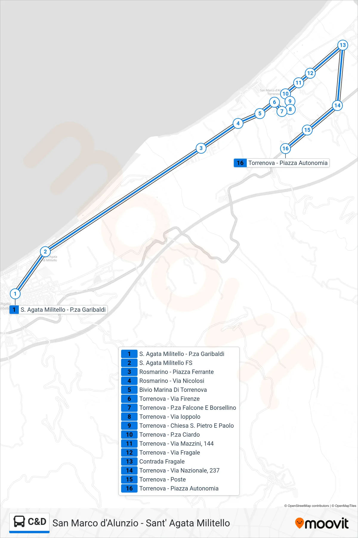 Linea C&D bus (Torrenova) - Percorsi e fermate sulla mappa