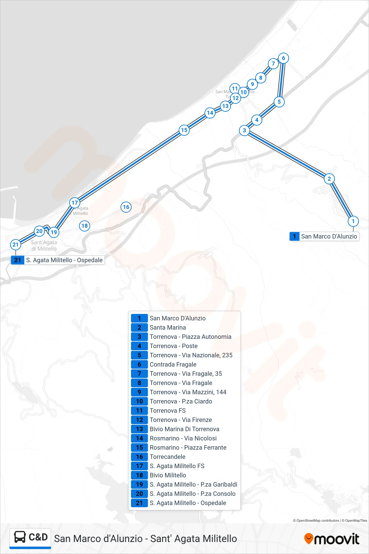 Linea C&D  bus (Sant'Agata Militello) - Percorsi e fermate sulla mappa