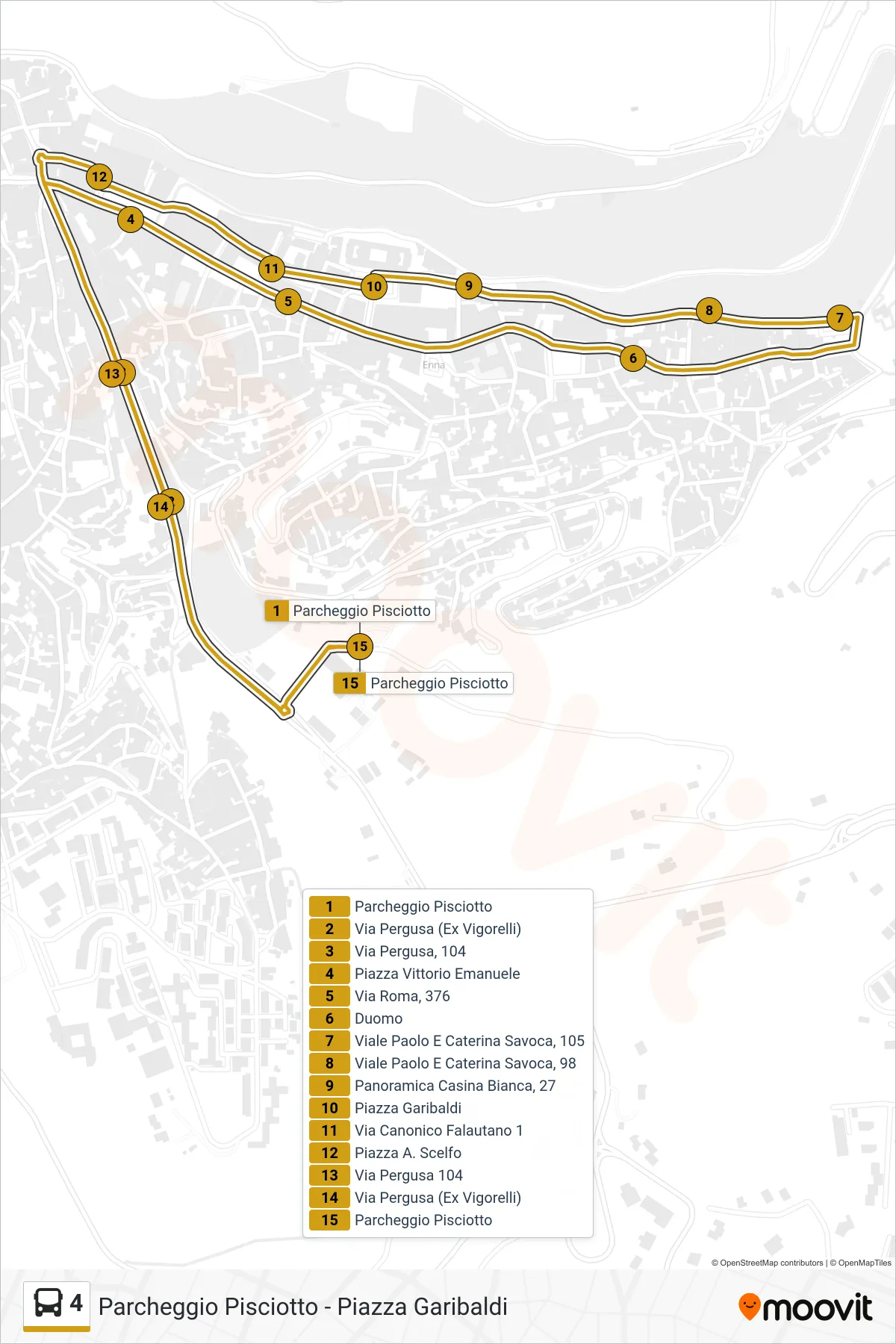 Linea 4 bus (Pisciotto - Lombardia - Garibaldi - Pisciotto) - Percorsi e fermate sulla mappa