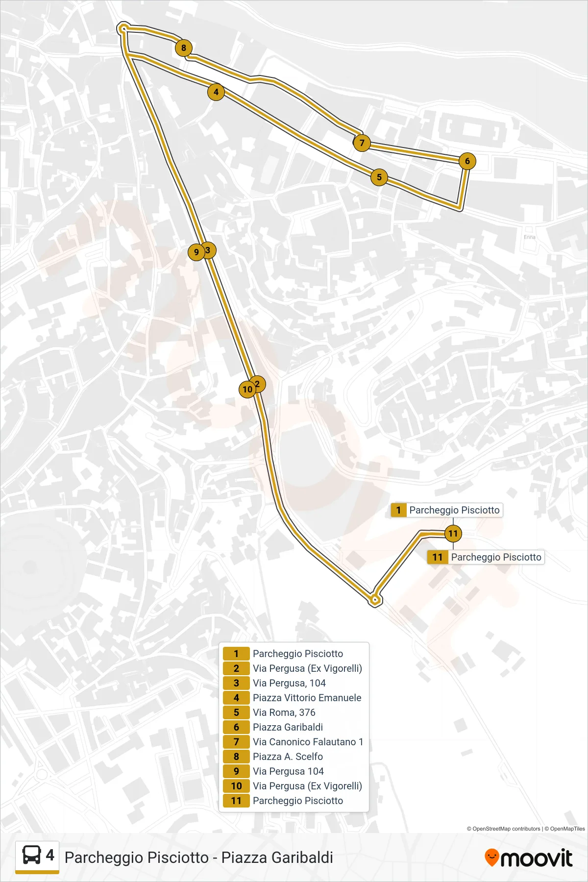 Linea 4 bus (Pisciotto - Garibaldi - Pisciotto) - Percorsi e fermate sulla mappa