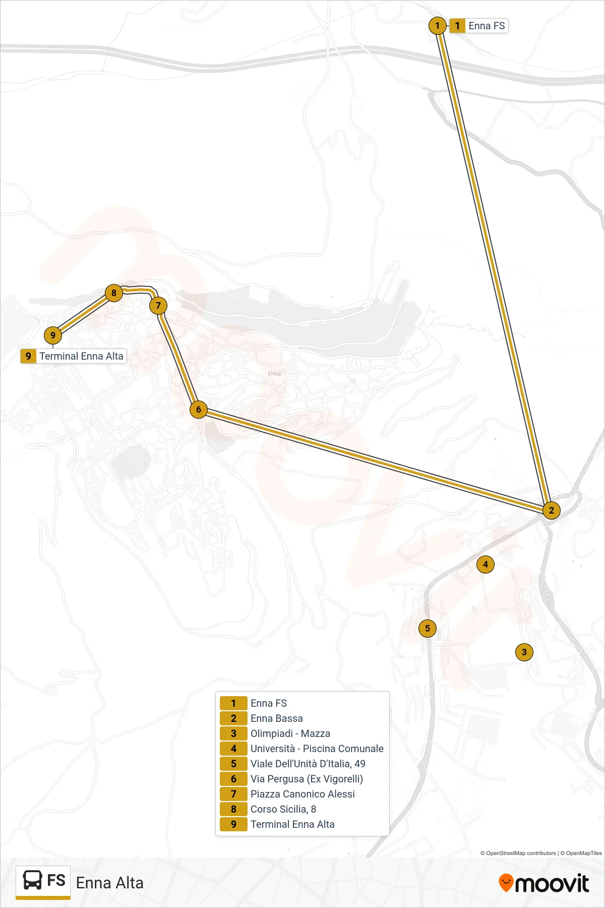 Linea FS  bus (Enna Alta) - Percorsi e fermate sulla mappa