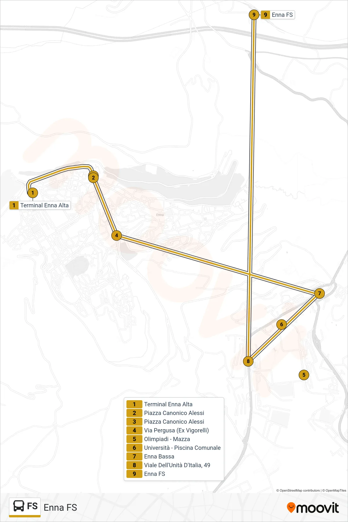 Linea FS  bus (Enna FS) - Percorsi e fermate sulla mappa