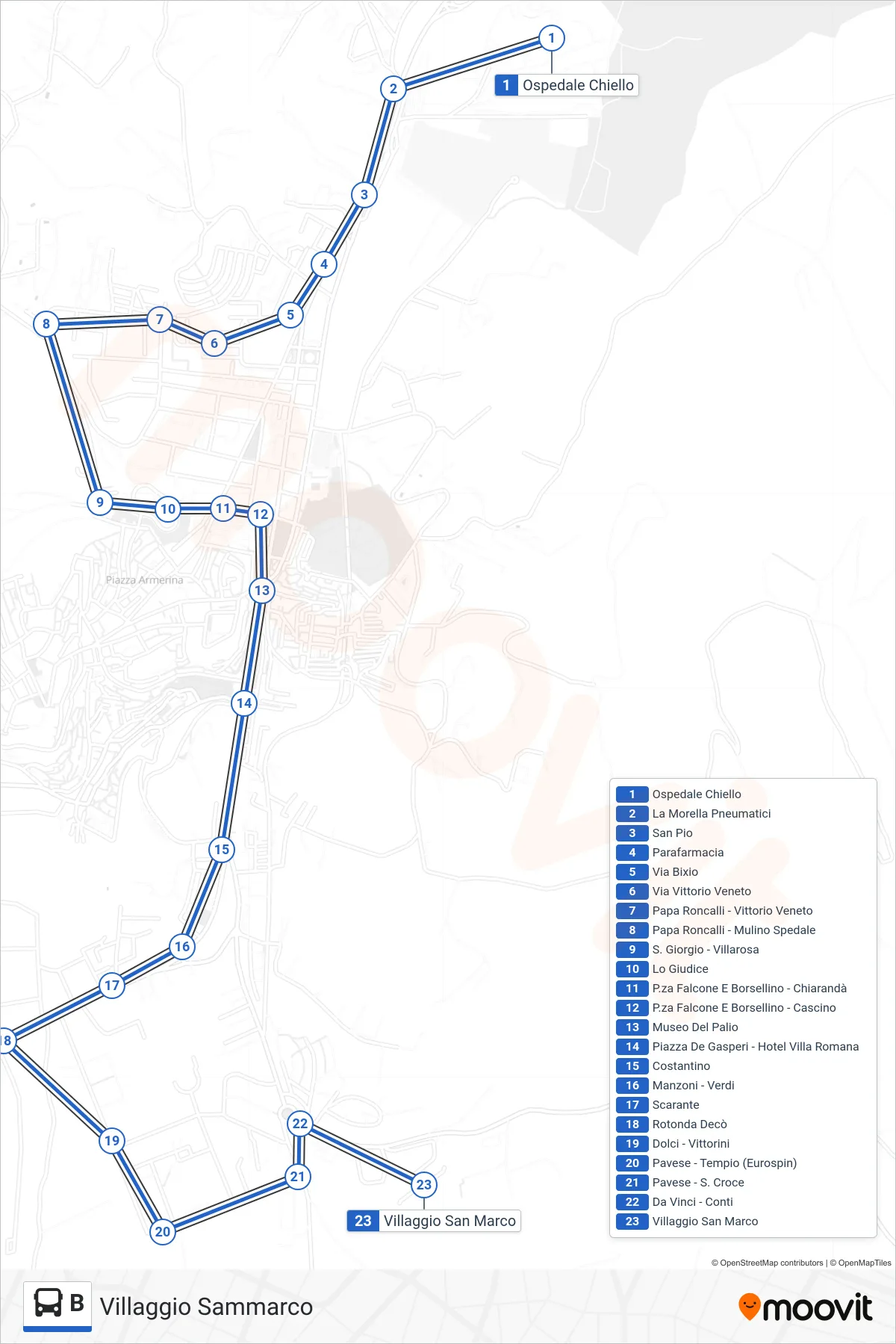Linea B  bus (Villaggio Sammarco) - Percorsi e fermate sulla mappa