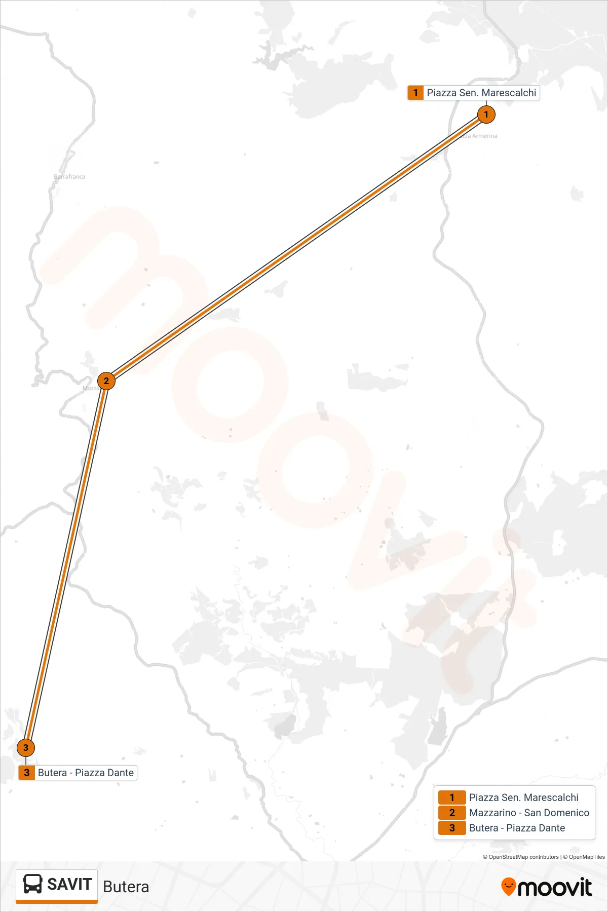 Linea SAVIT  bus (Butera) - Percorsi e fermate sulla mappa