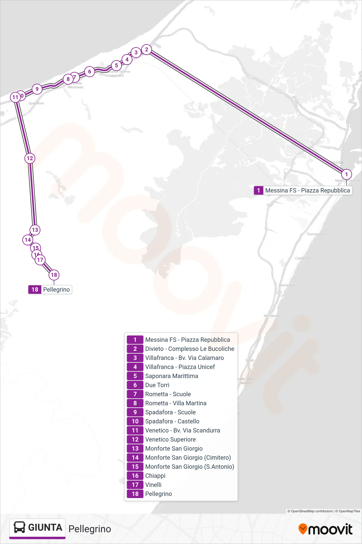 Linea GIUNTA  bus (Pellegrino) - Percorsi e fermate sulla mappa