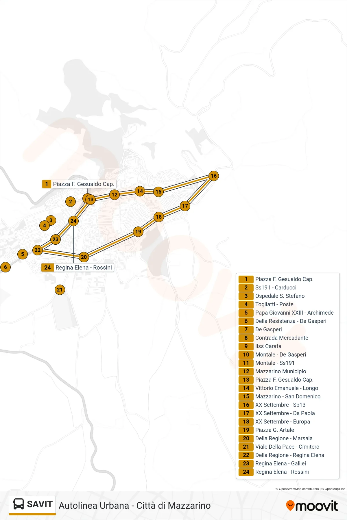 Linea SAVIT  bus (Piazza F. Gesualdo) - Percorsi e fermate sulla mappa