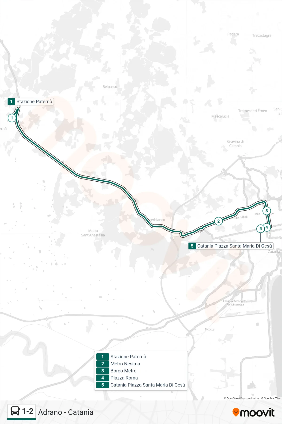 Linea 1-2 bus (Catania Piazza S. Maria) - Percorsi e fermate sulla mappa