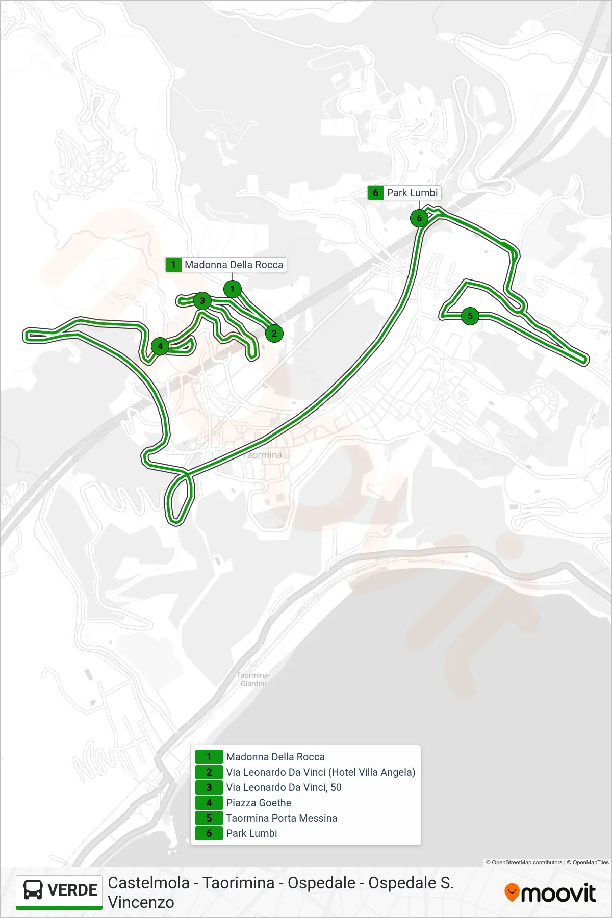 Linea VERDE  bus (Parcheggio Lumbi) - Percorsi e fermate sulla mappa