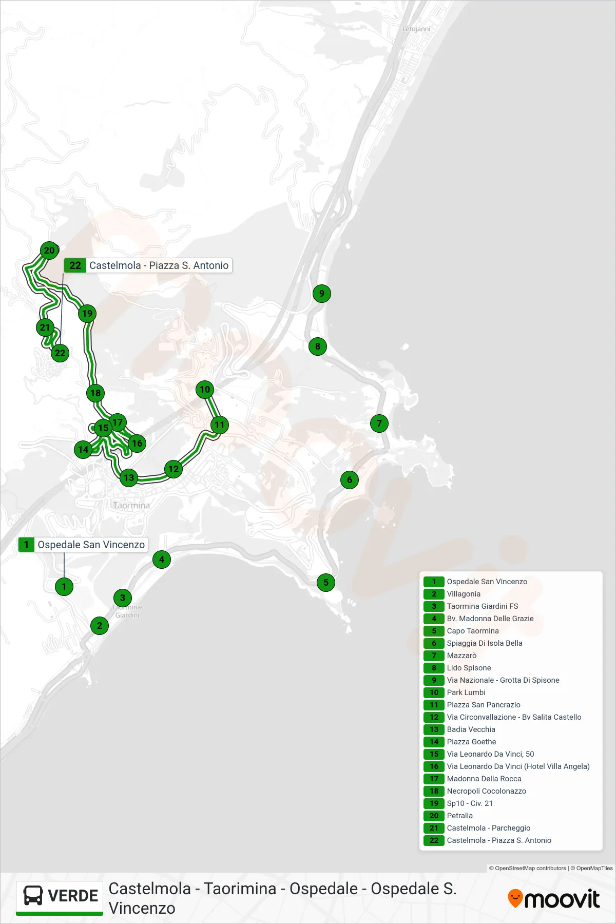 Linea VERDE  bus (Castelmola) - Percorsi e fermate sulla mappa