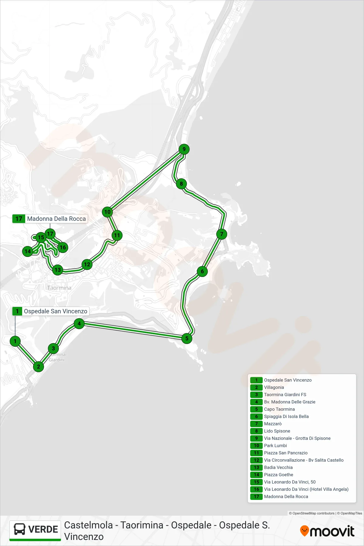 Linea VERDE bus (Madonna della Rocca) - Percorsi e fermate sulla mappa
