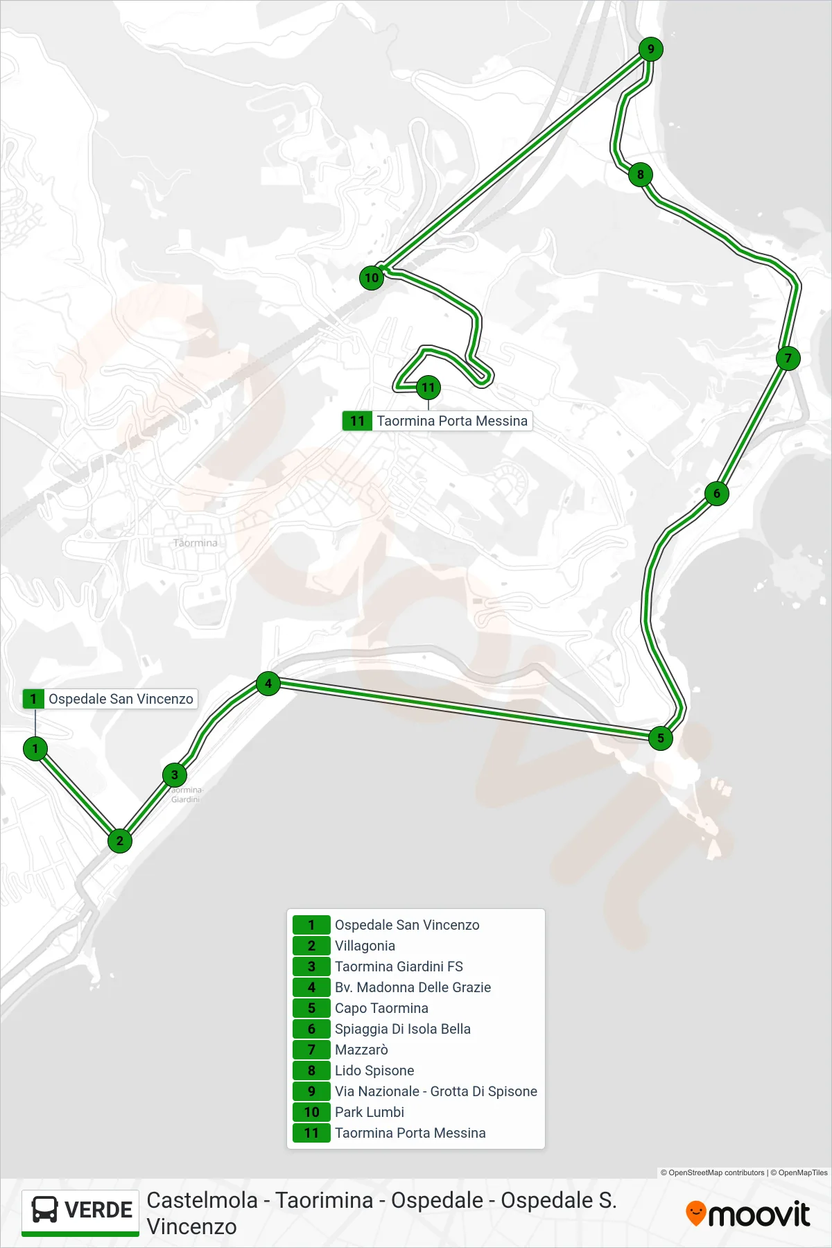 Linea VERDE  bus (Piazza San Pancrazio) - Percorsi e fermate sulla mappa