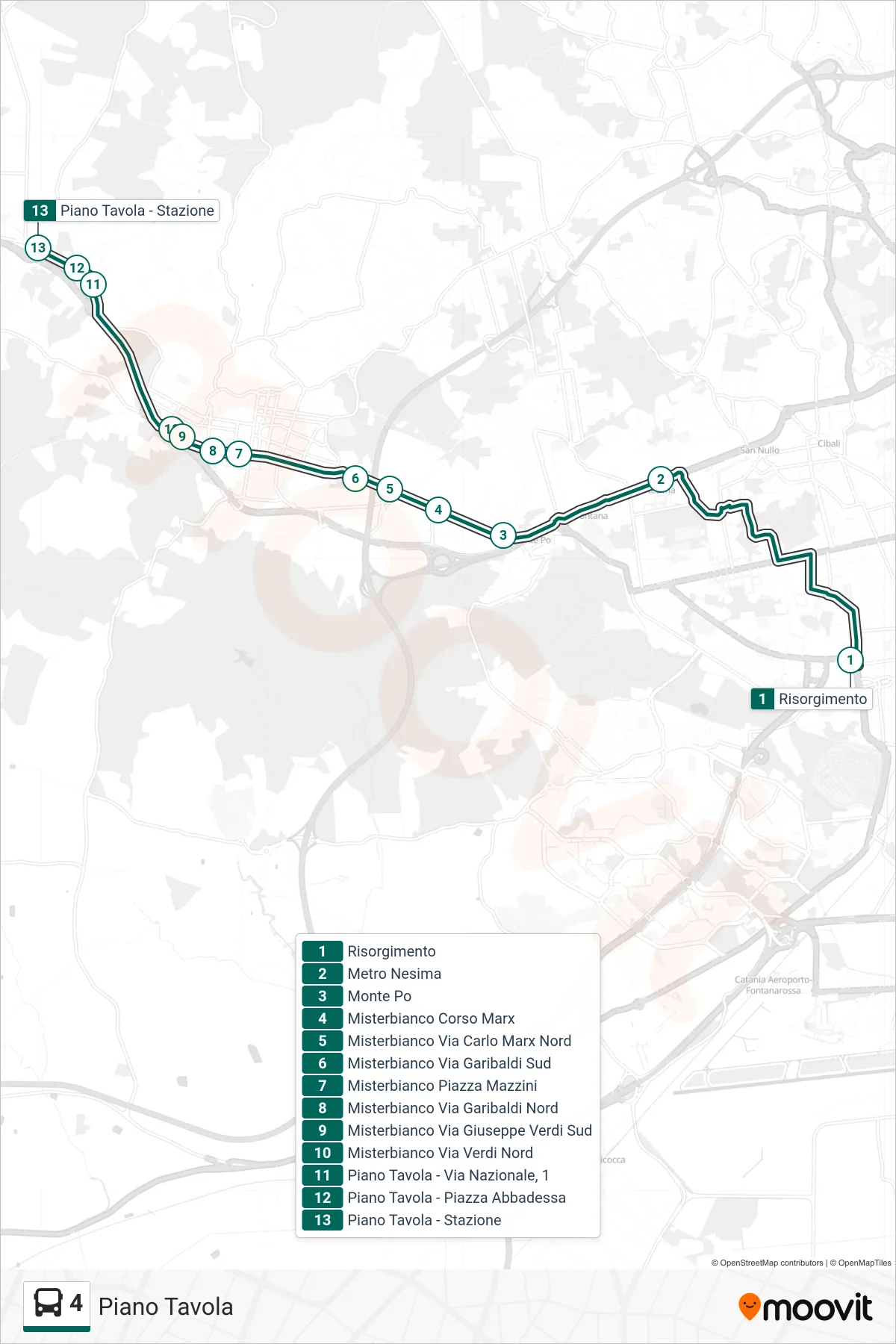 Linea 4 bus (Piano Tavola) - Percorsi e fermate sulla mappa