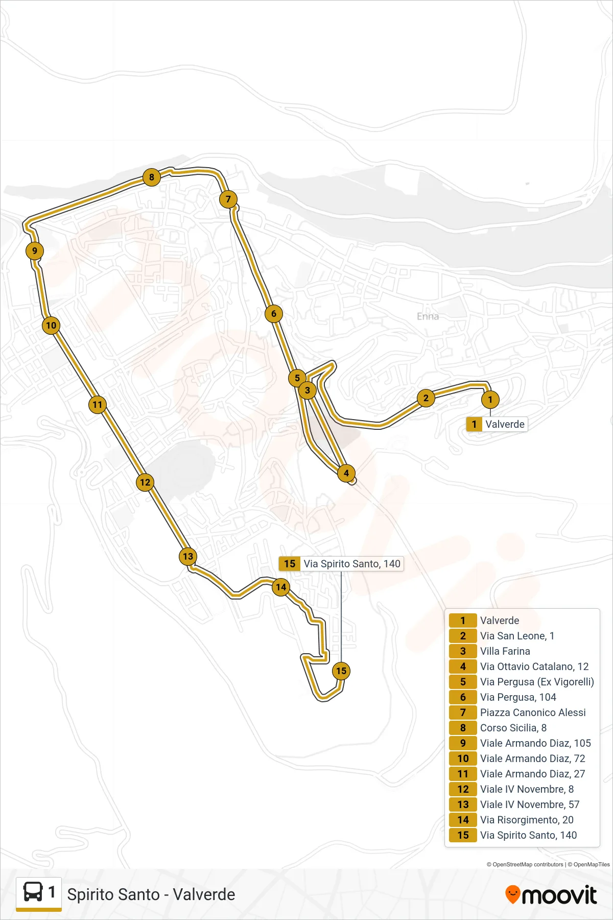 1 bus Line (Holy Spirit) route and stops on a map