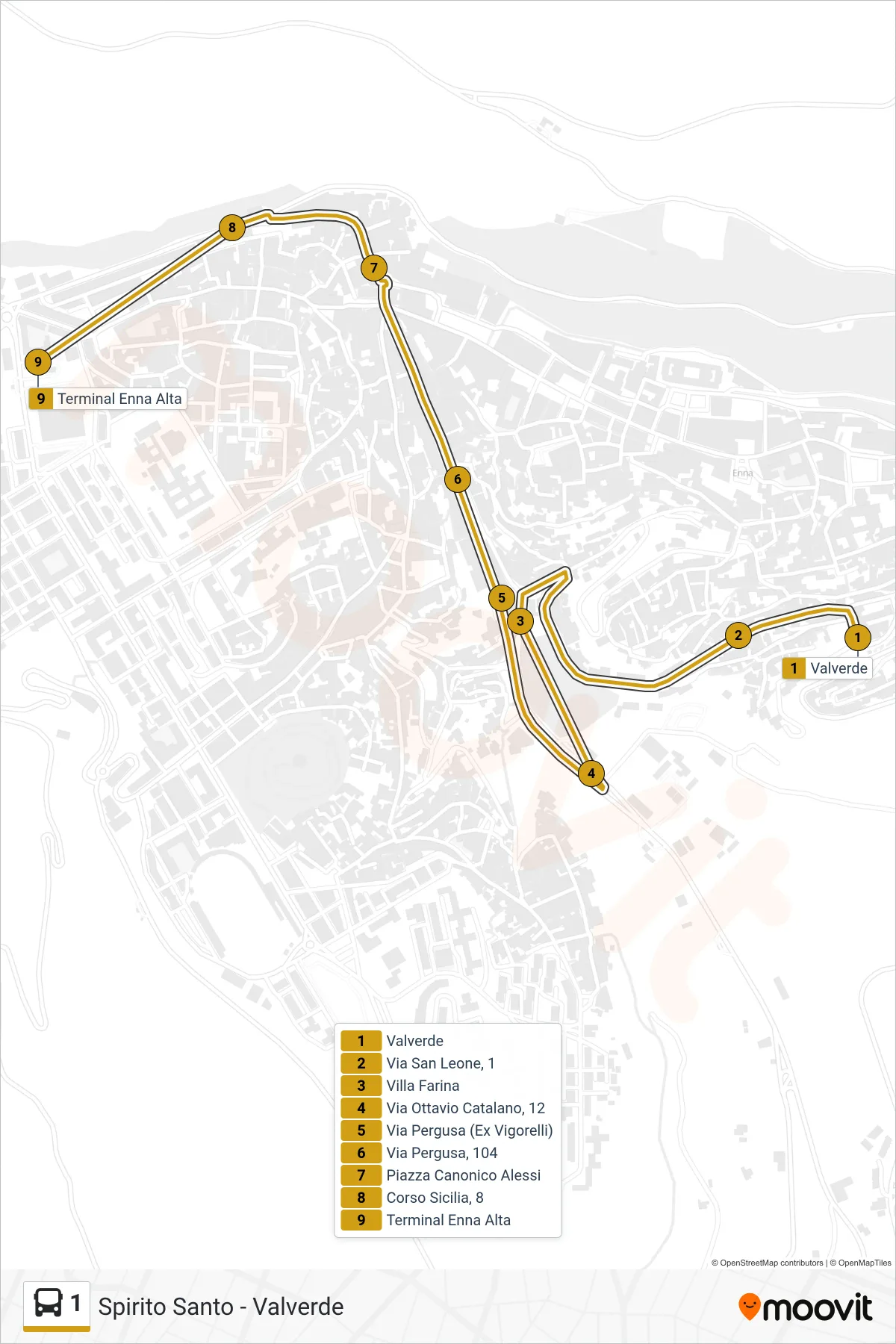 Linea 1 bus (Terminal Enna Alta) - Percorsi e fermate sulla mappa