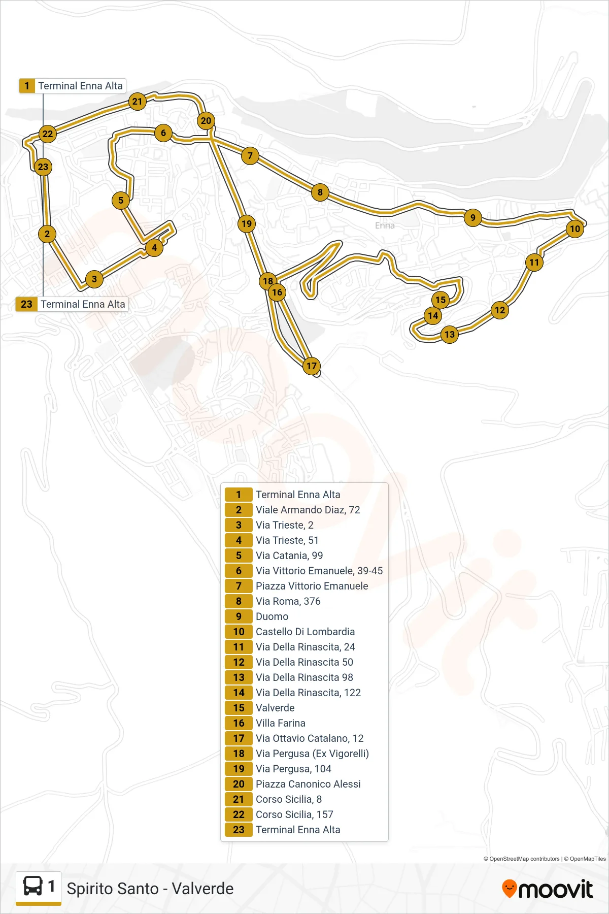 Linea 1 bus (Terminal Enna Alta) - Percorsi e fermate sulla mappa
