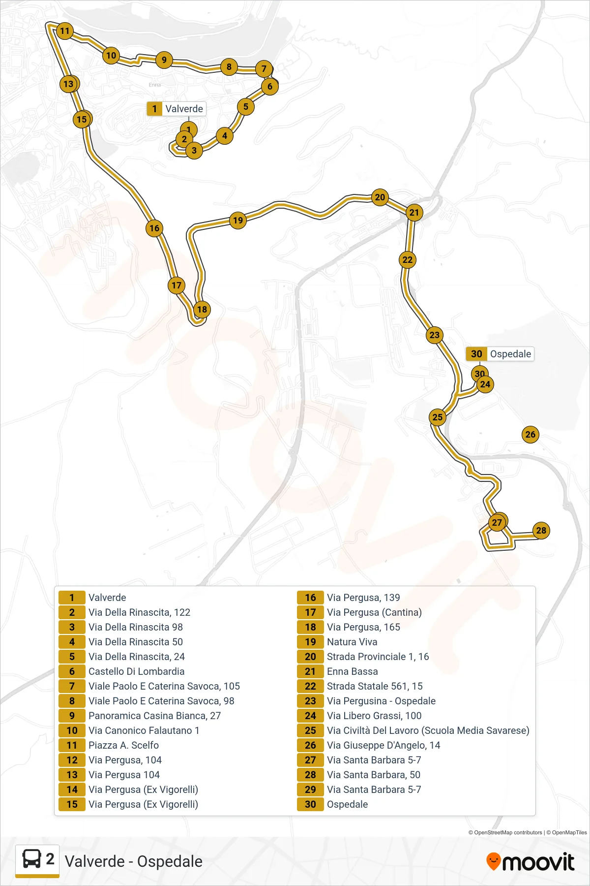 Linea 2 bus (Ospedale) - Percorsi e fermate sulla mappa