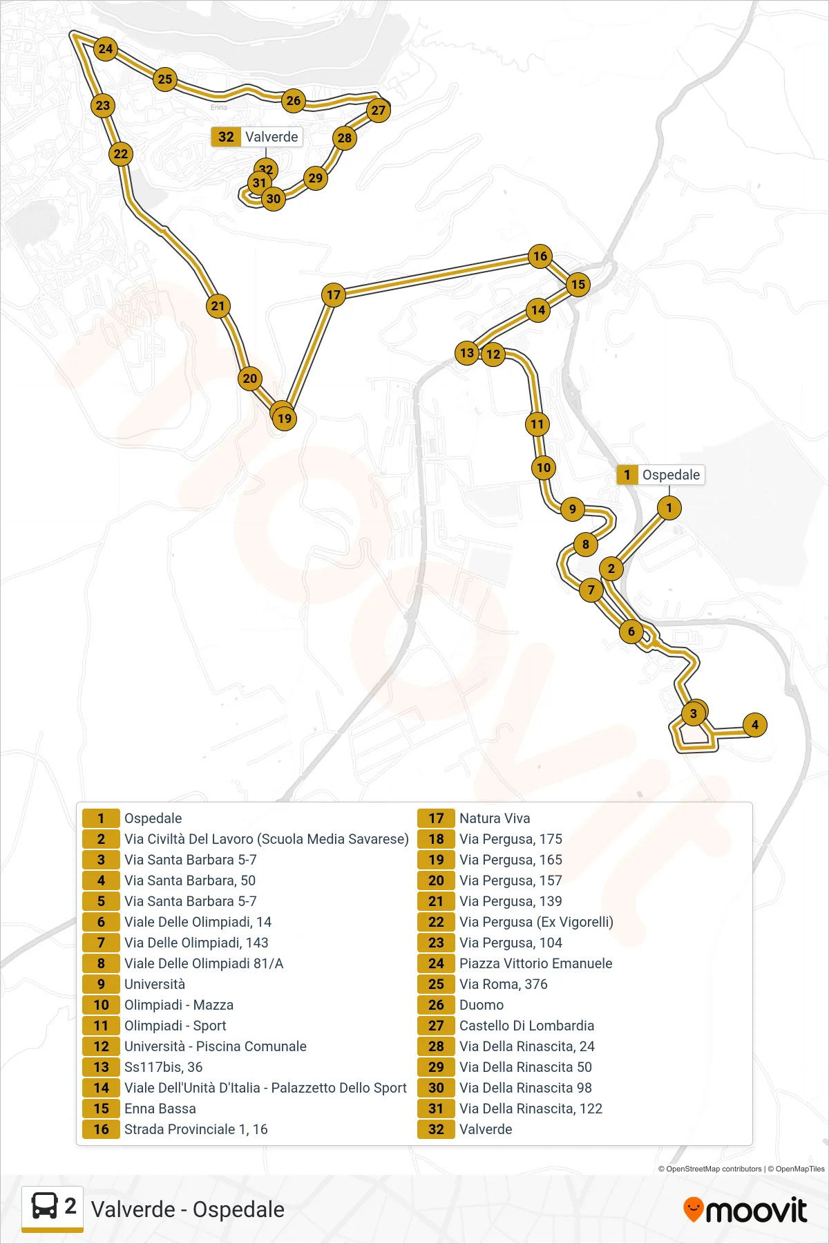 Linea 2 bus (Valverde) - Percorsi e fermate sulla mappa