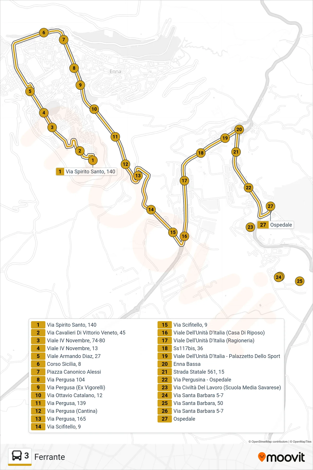 Linea 3 bus (Ferrante) - Percorsi e fermate sulla mappa