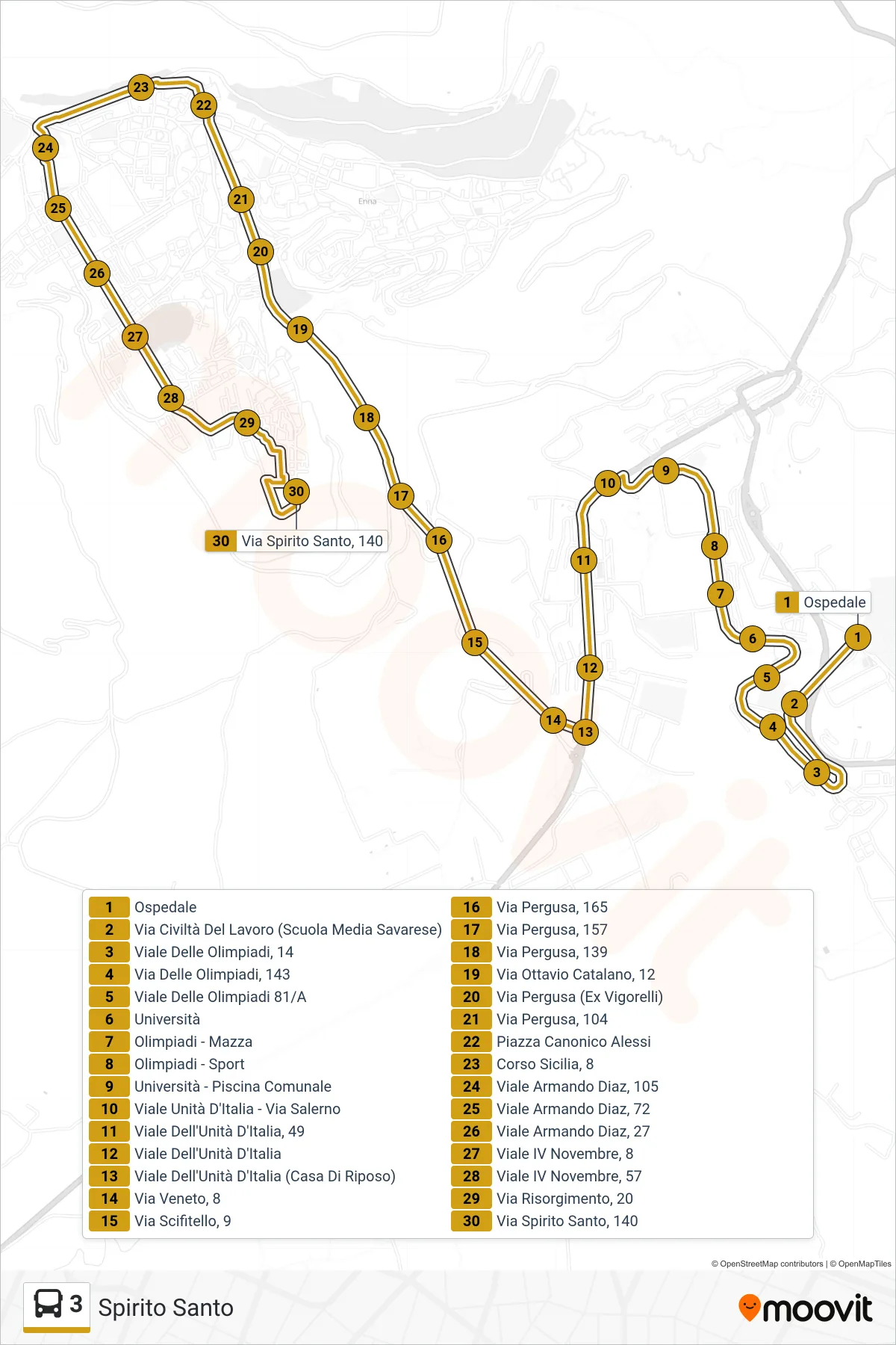 Linea 3 bus (Spirito Santo) - Percorsi e fermate sulla mappa