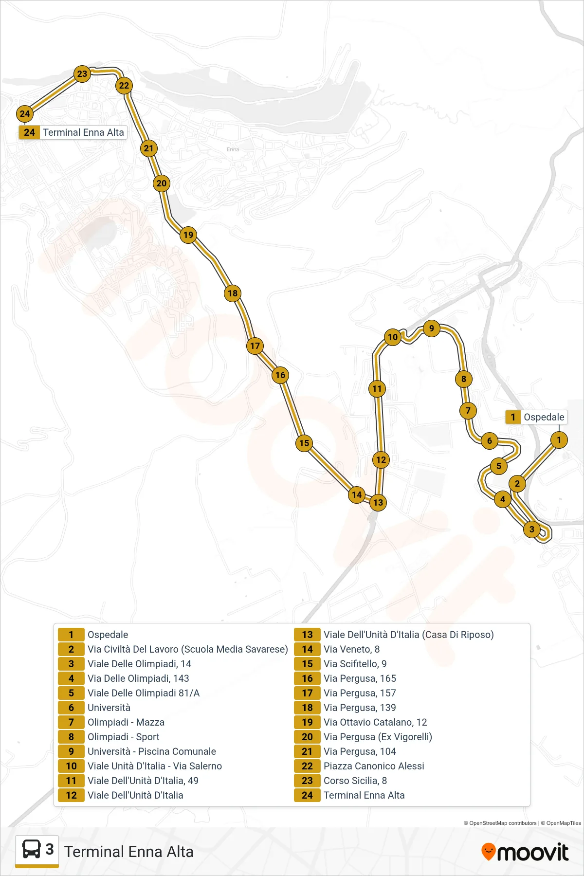 Linea 3  bus (Terminal Enna Alta) - Percorsi e fermate sulla mappa