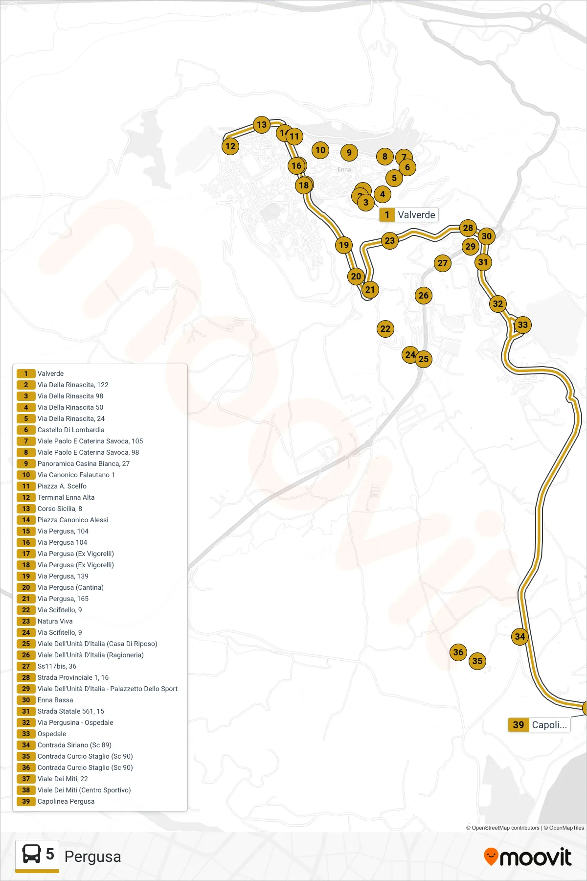 Linea 5  bus (Pergusa) - Percorsi e fermate sulla mappa